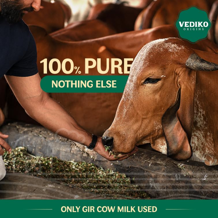 Image of Vediko Origins A2 Gir Cow Ghee | Traditional Bilona Method | Curd-Churned & Firewood-Cooked | Grass-Fed Desi Gir Cows | Danedar, Ayurvedic, Lactose-Free Ghee (500ml)