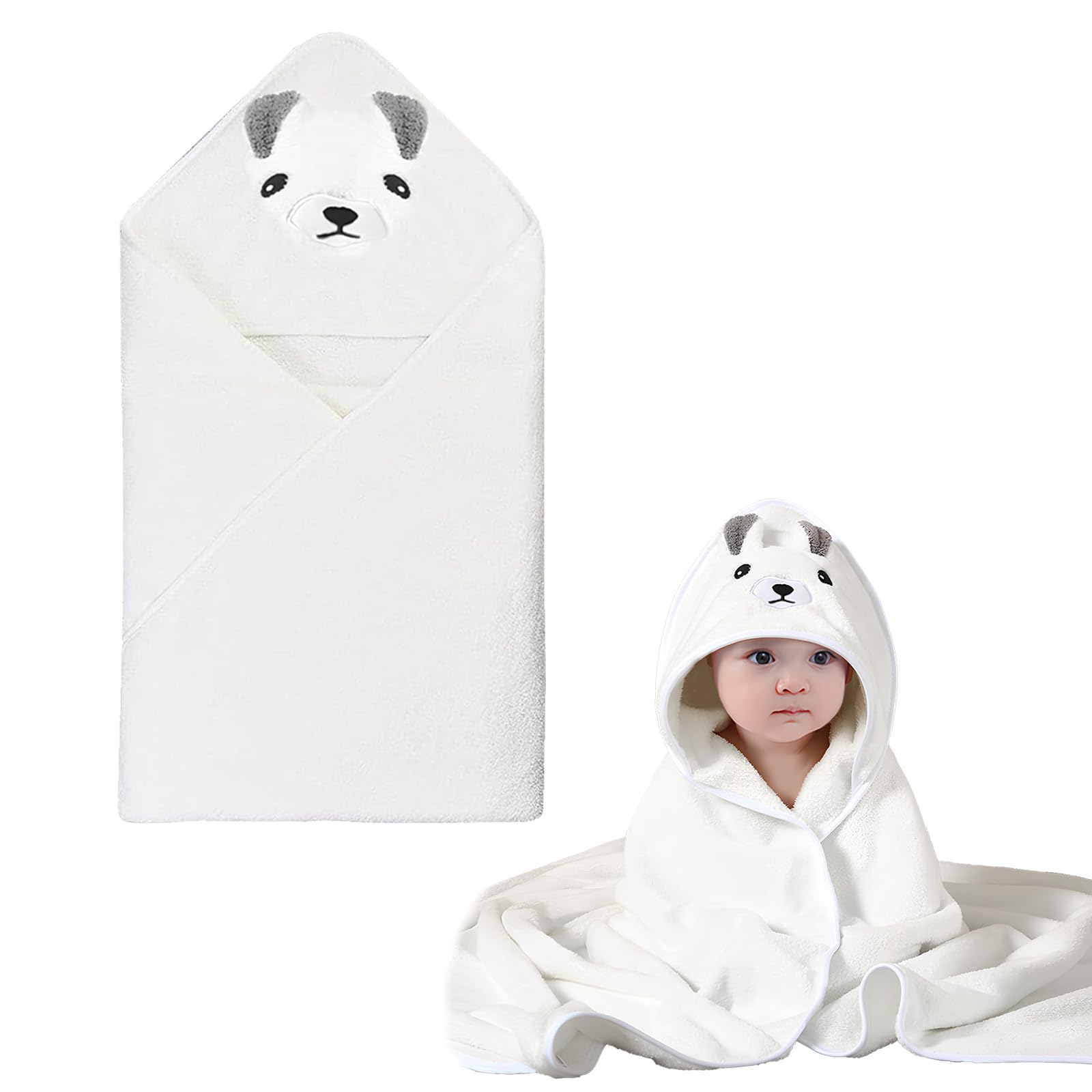 XdealCozyxc Hooded Baby Towel, Ultra Soft Bath Towels Newborn with Hood for Boy and Girl (White), 105*105