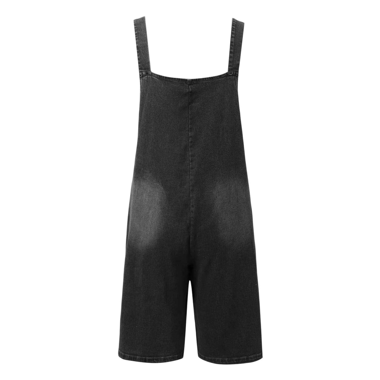 Generico Salopette Casual Stretch Denim Donna Jeans Tuta con Tasche Ragazza Sciolto Overall Corto Dungarees Casual Pantaloni Bavaglino Jumpsuit Moda Hippie Cinturino Bellissimo
