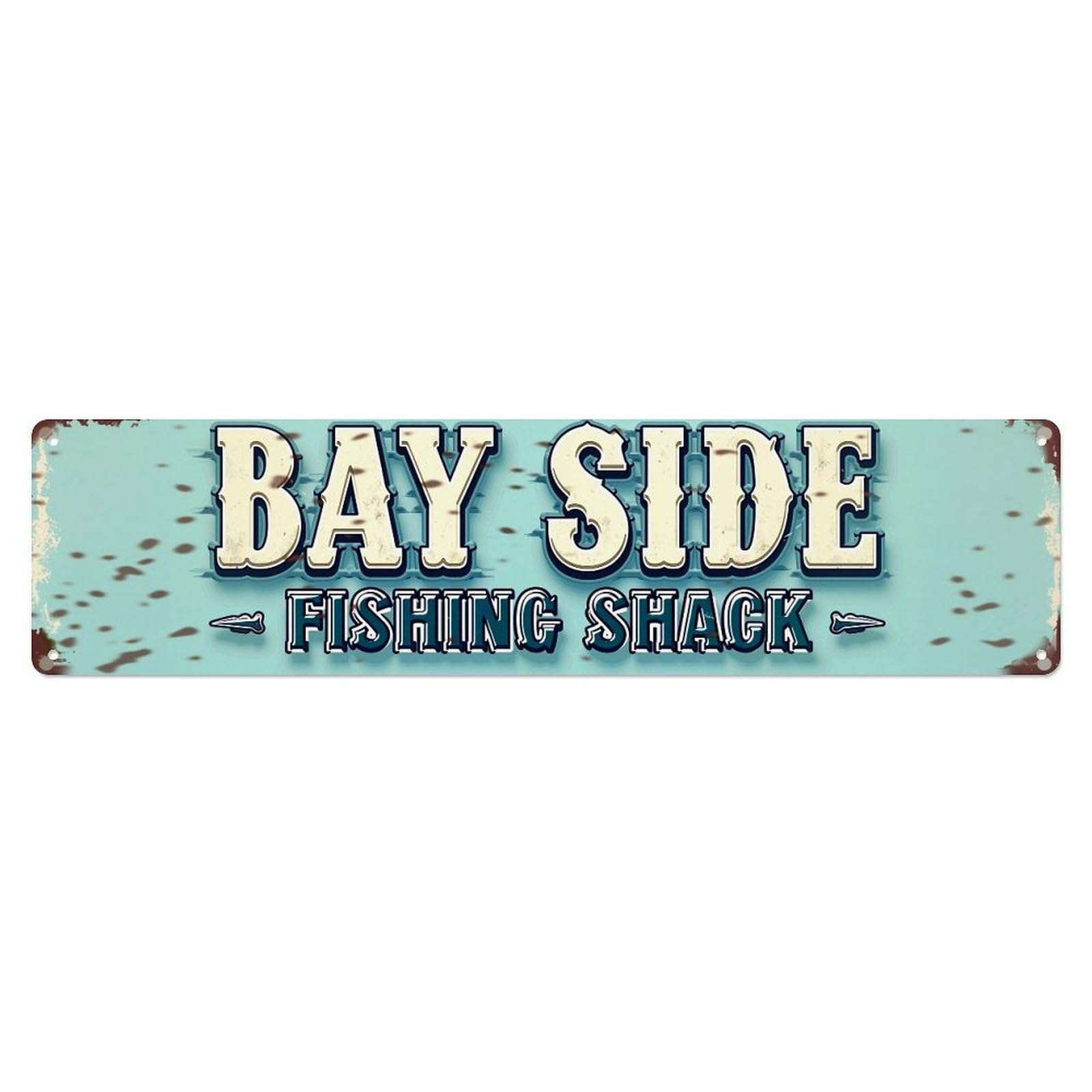 Jdyaojiesheng Vintage Bay Side Fishing Shack Sign Tin Sign Retro Metal Wall Decor Metal Poster, Home Bar Garage Farmhouse Cafe Wall Art Decoration 4X16inch