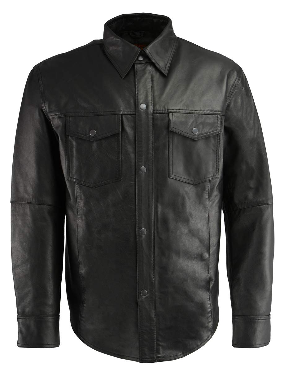 Milwaukee Leather Men's Premium Leather Casual Lightweight Biker Style Shirt