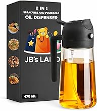 JB'S LAND Cooking Oil Sprayer Bottle 2 in 1 Oil Dispenser and Sprayer 470ml Glass Non Drip Leak Proof Fine Mist Olive Oil Spray for Kitchen Air Fryer BBQ Salad