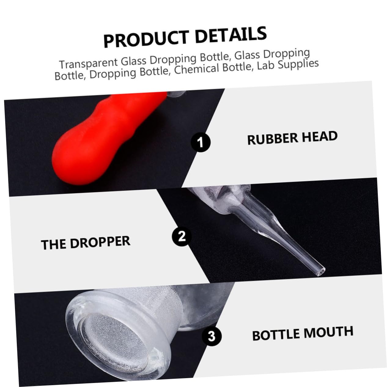 ULTECHNOVO 30ml/60ml/125ml Glas Tropfflaschen Set Chemische Flasche Pipette für Labor und Klassenzimmer