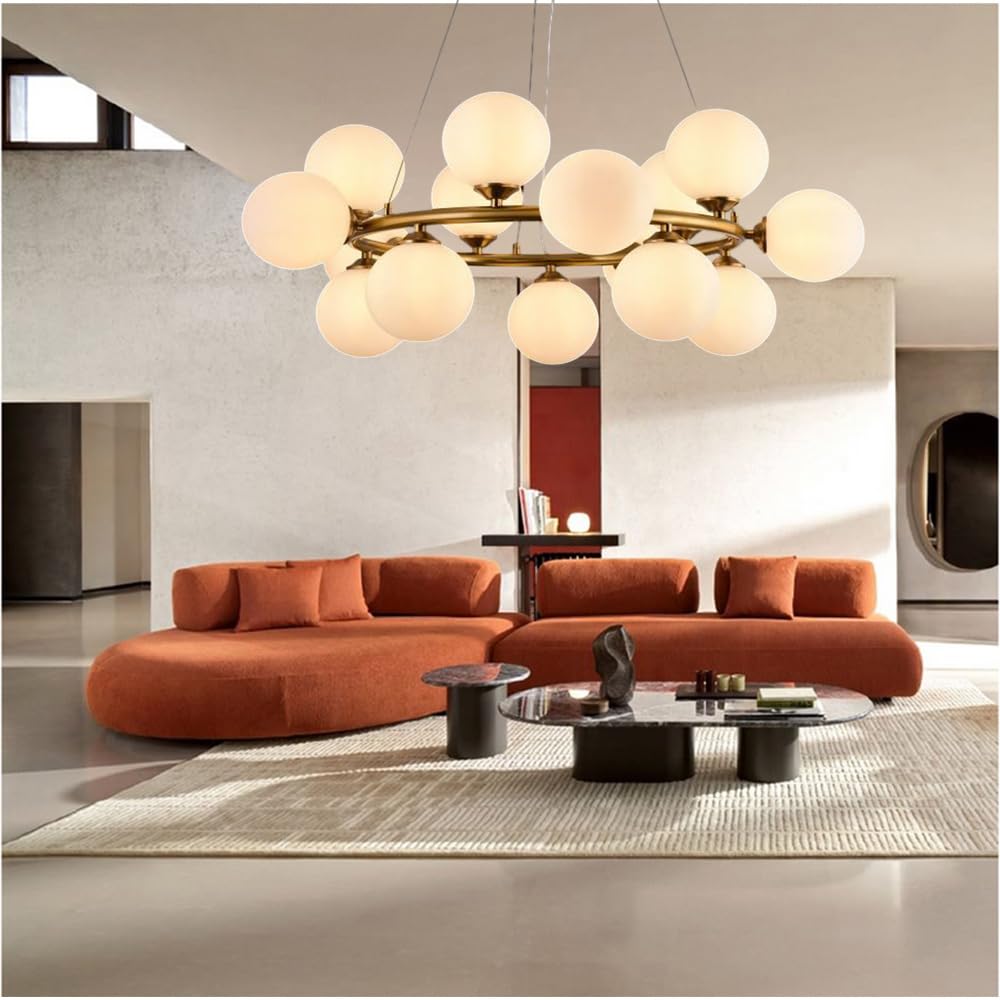 Vetrineinrete® Lampadario contemporaneo in metallo bronzo lampada a sospensione per soggiorno openspace 15 sfere attacco G9