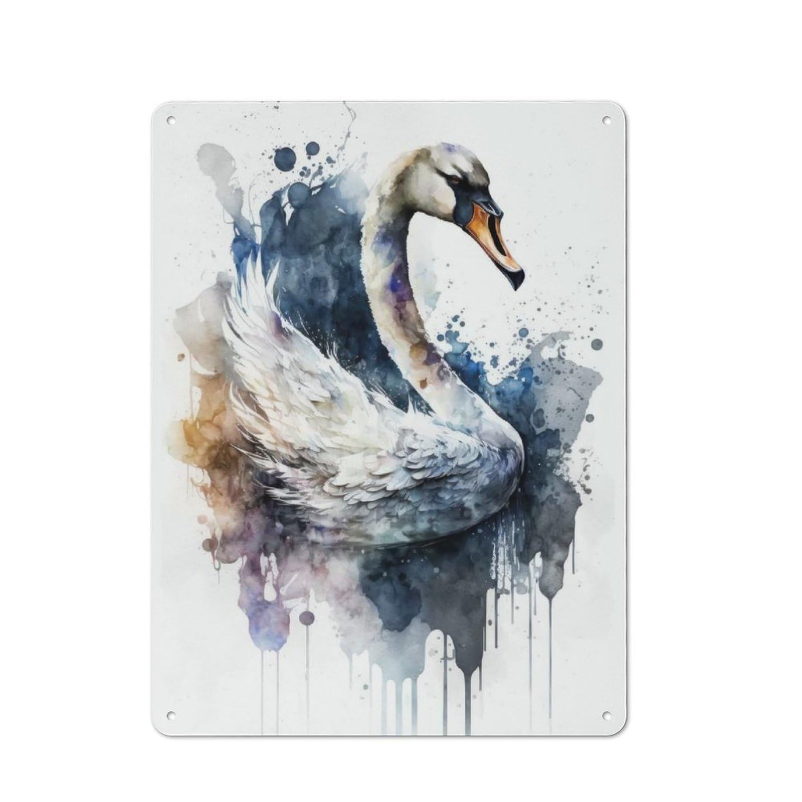 Watercolor Bird Swan Industrial-style Tin Sign 40x30cm for Garage Or Workshop, for Garage, Workshop And Man Cave Decoration