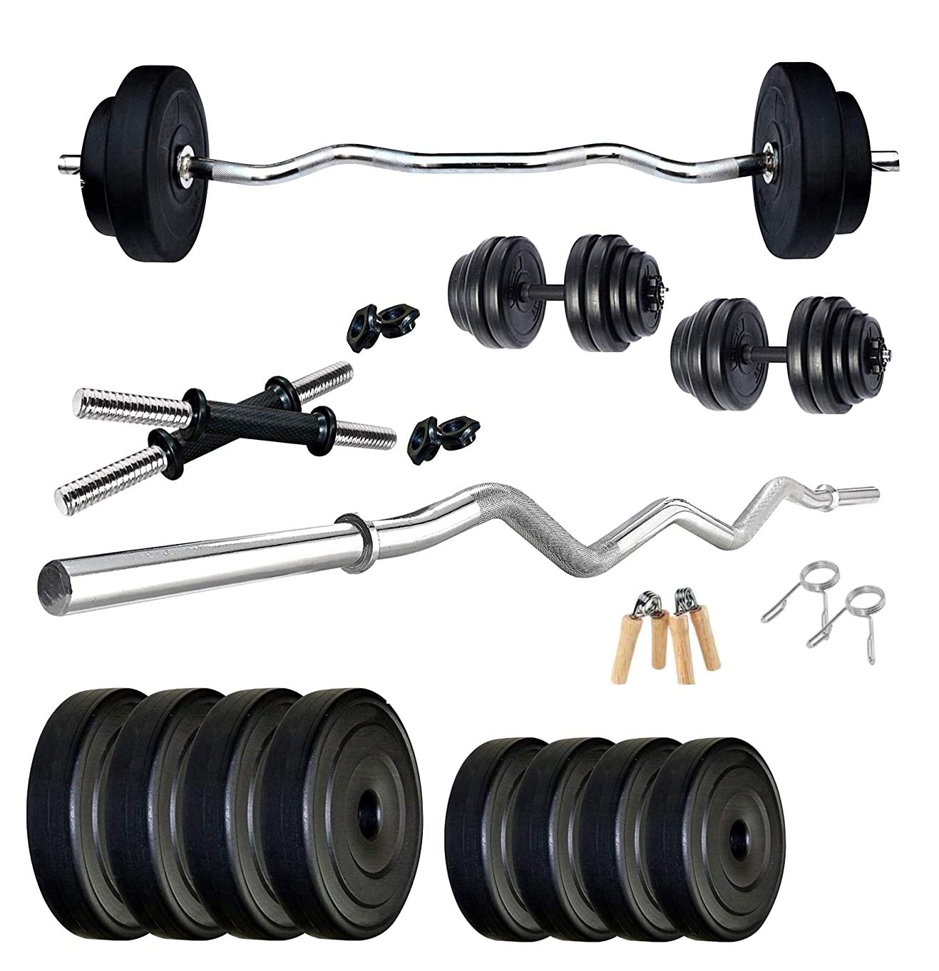 Protoner Home Gym 18 kgs, 2 kg x 4 Plates 2.5 kg x 4 Plates, 1 x 3 feet bar,2 x Dumbbell rods and Hand Grippers