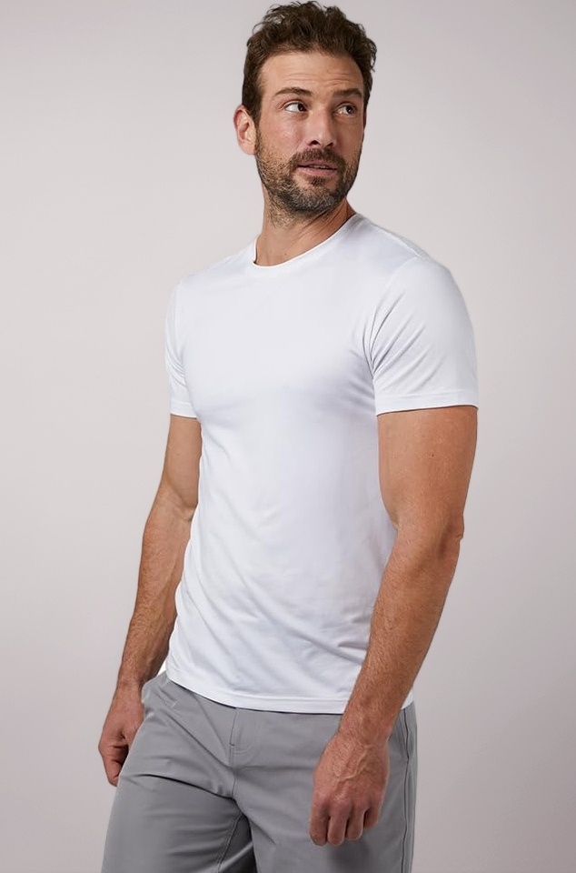 32 DEGREEES Men's Cool Classic Crew T-Shirt | Anti-Odor | 4-Way Stretch | Moisture Wicking, White, Large