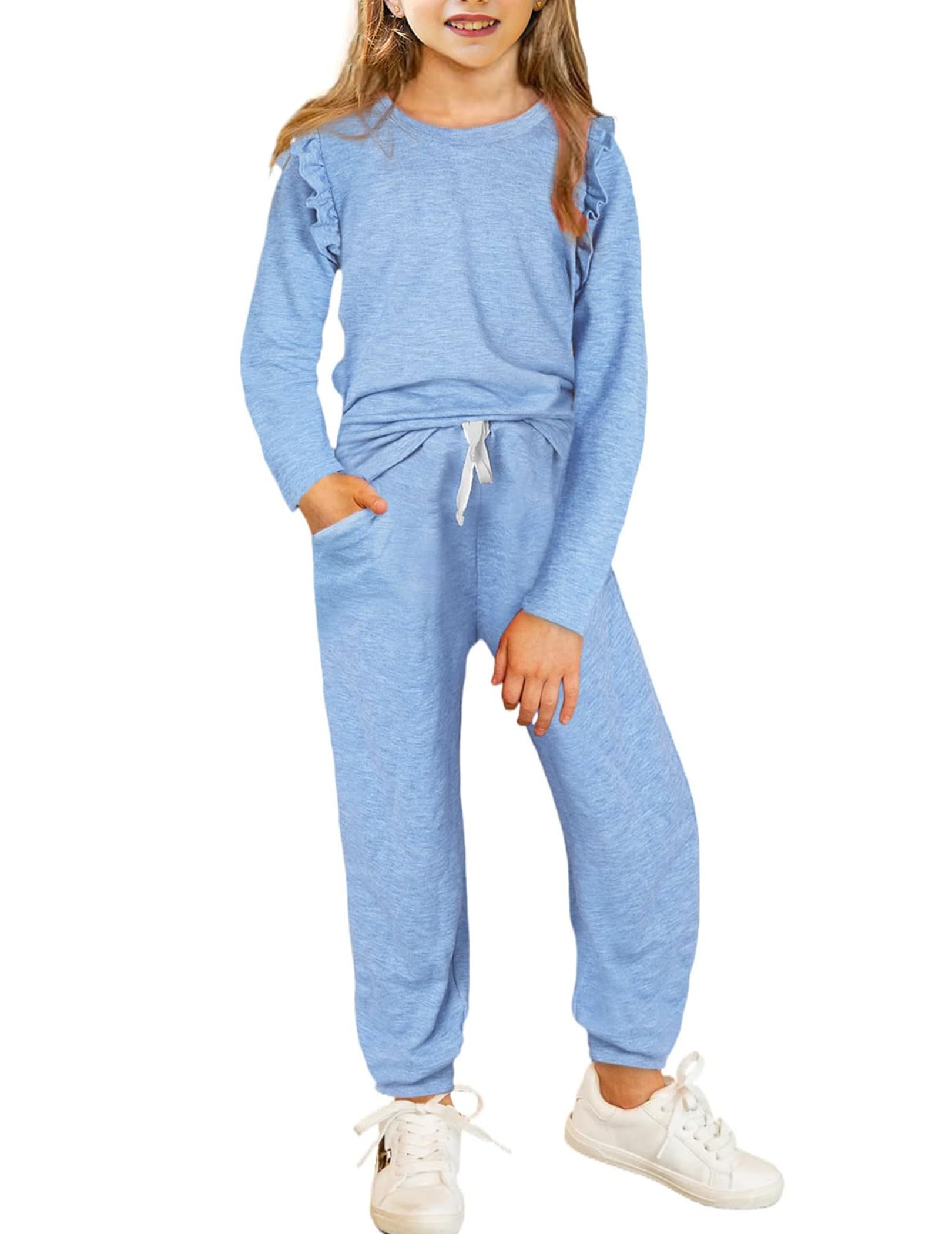Yekaty Kids Girls Clothes Stylish Ruffled Tops and Pants with Pockets Clothing Sets 2 Piece Outfits