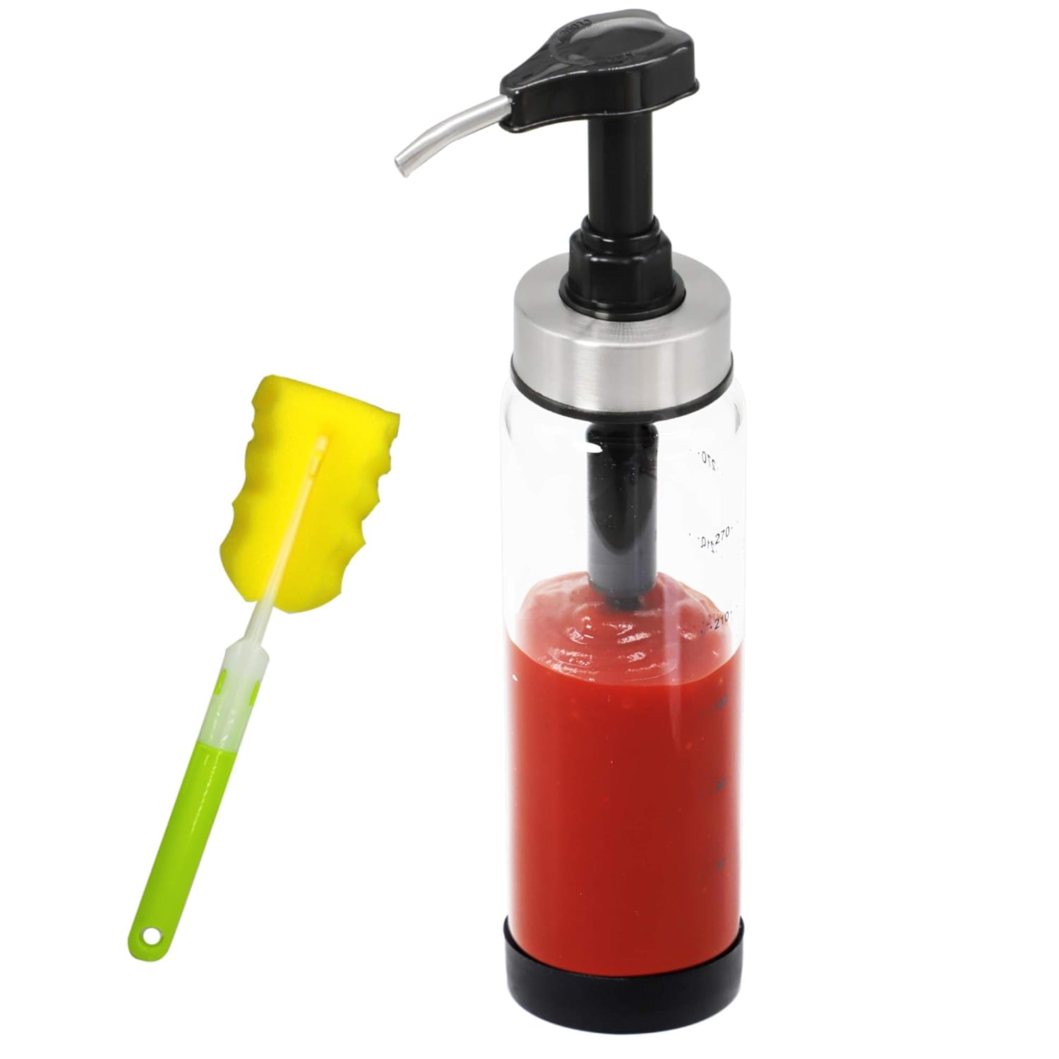 Sauce Pump Dispenser With Glass Bottle Leakproof Kitchen Condiment
