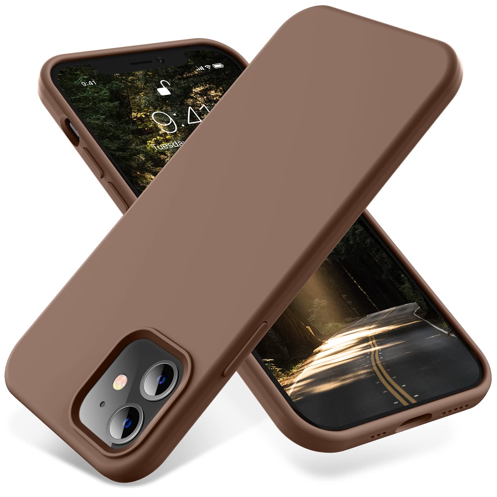 OTOFLY iPhone 12 Case - Premium Soft Liquid Silicone Rubber Full-Body Protective Bumper (Light Brown)