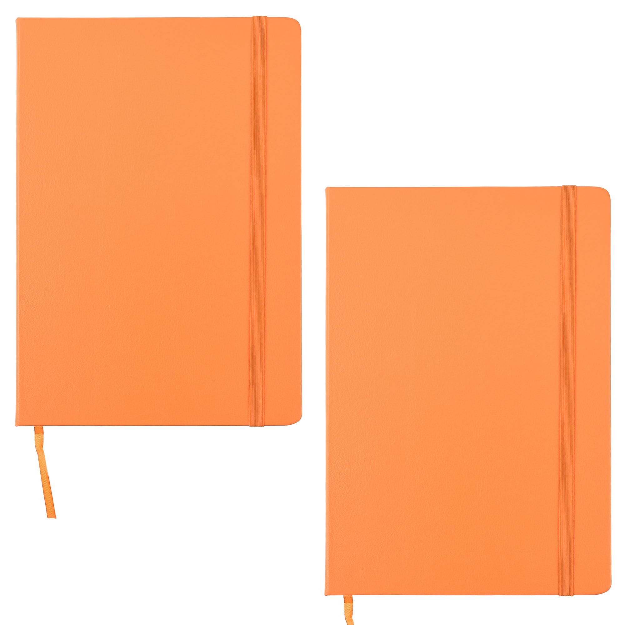 ARPAN A4 Notebook Hardback Cover & Ribbon Marker with Elastic Closure Diary, 80gsm Paper, 136 sheets Perfect for Office, Home, School, Business (Orange - Pack of 2)
