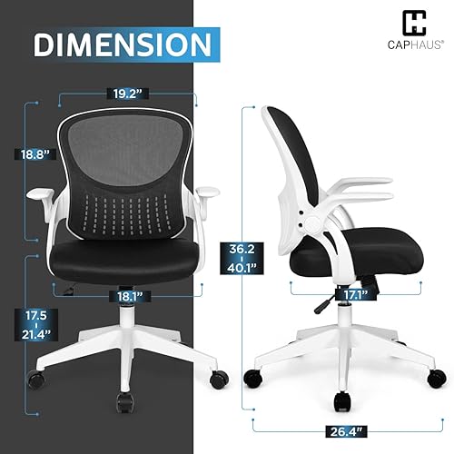 Miniatura 3 de CAPHAUS Silla de oficina ergonómica abatible, silla de escritorio acolchada de malla transpirable, soporte lumbar, silla giratoria con ruedas,