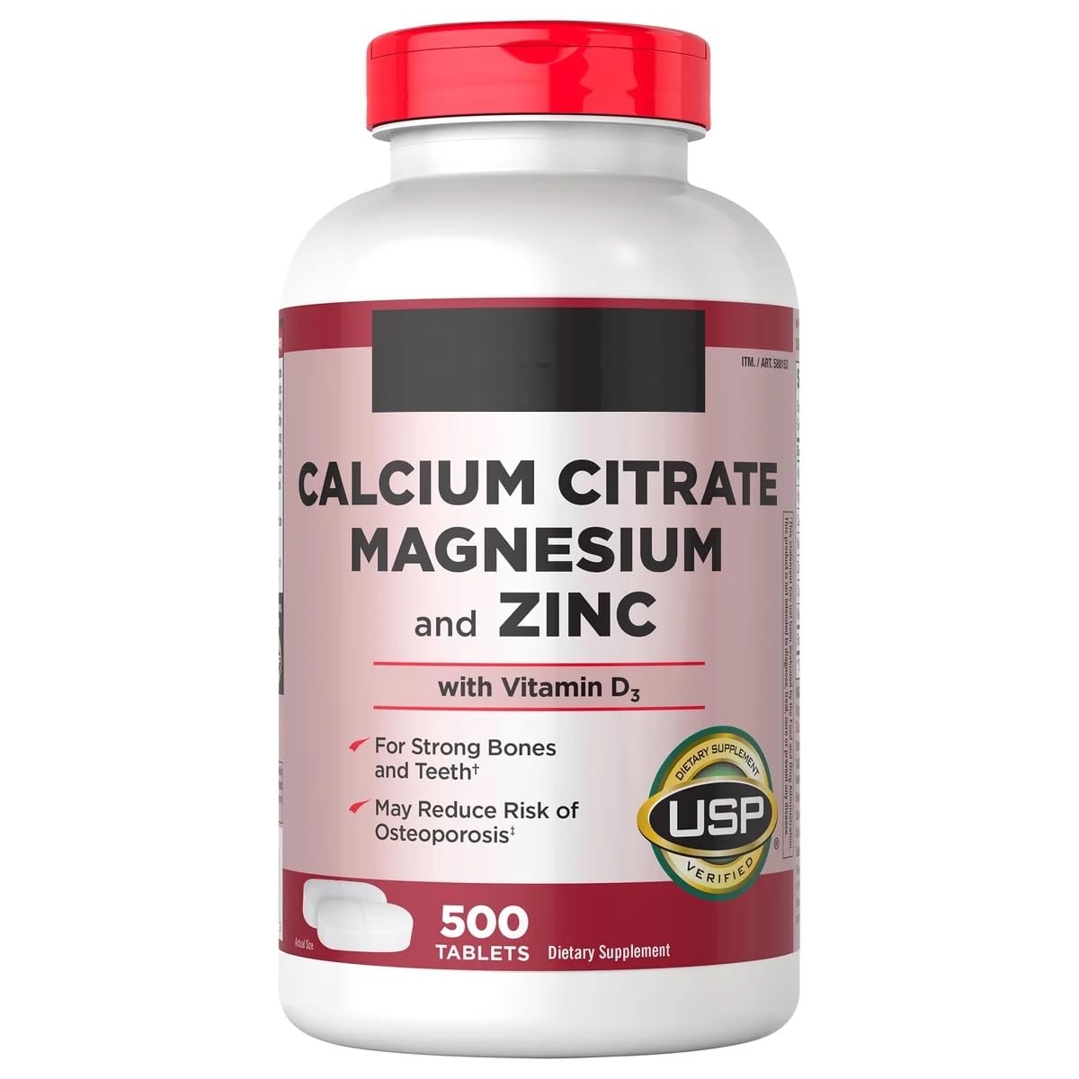 Signature Calcium Citrate, Magnesium and Zinc, with Vitamin D3, for Strong Bones and Teeth - 500 Tablets