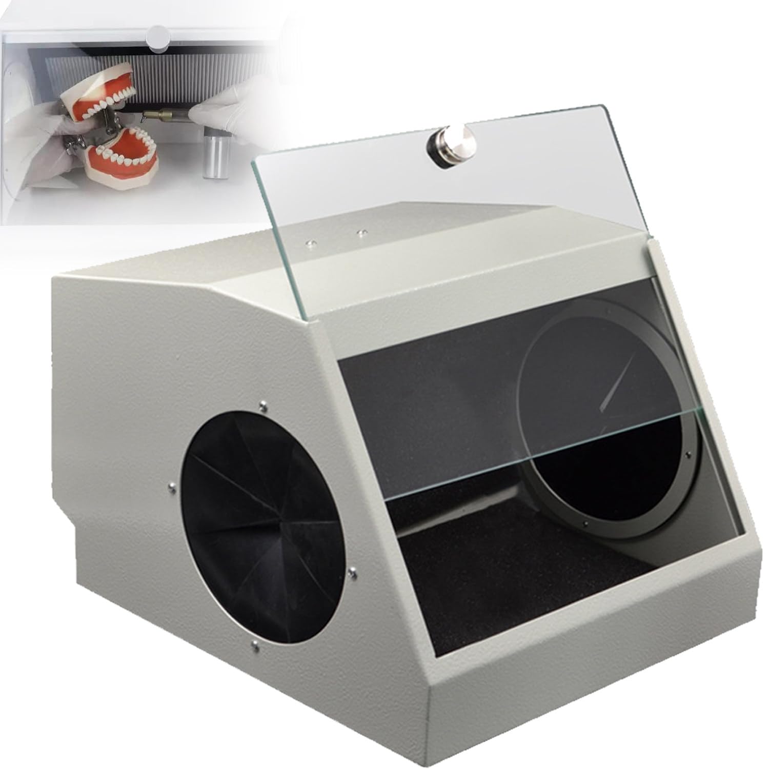 Qiang Dental Lab Dust Box,Air Polisher Sandblasting Cabinet Dust Cover with 12 Groups of LED Light,Dual Filtering System,Tempered Glass Bezel,For Dental Sandblasting,Grinding