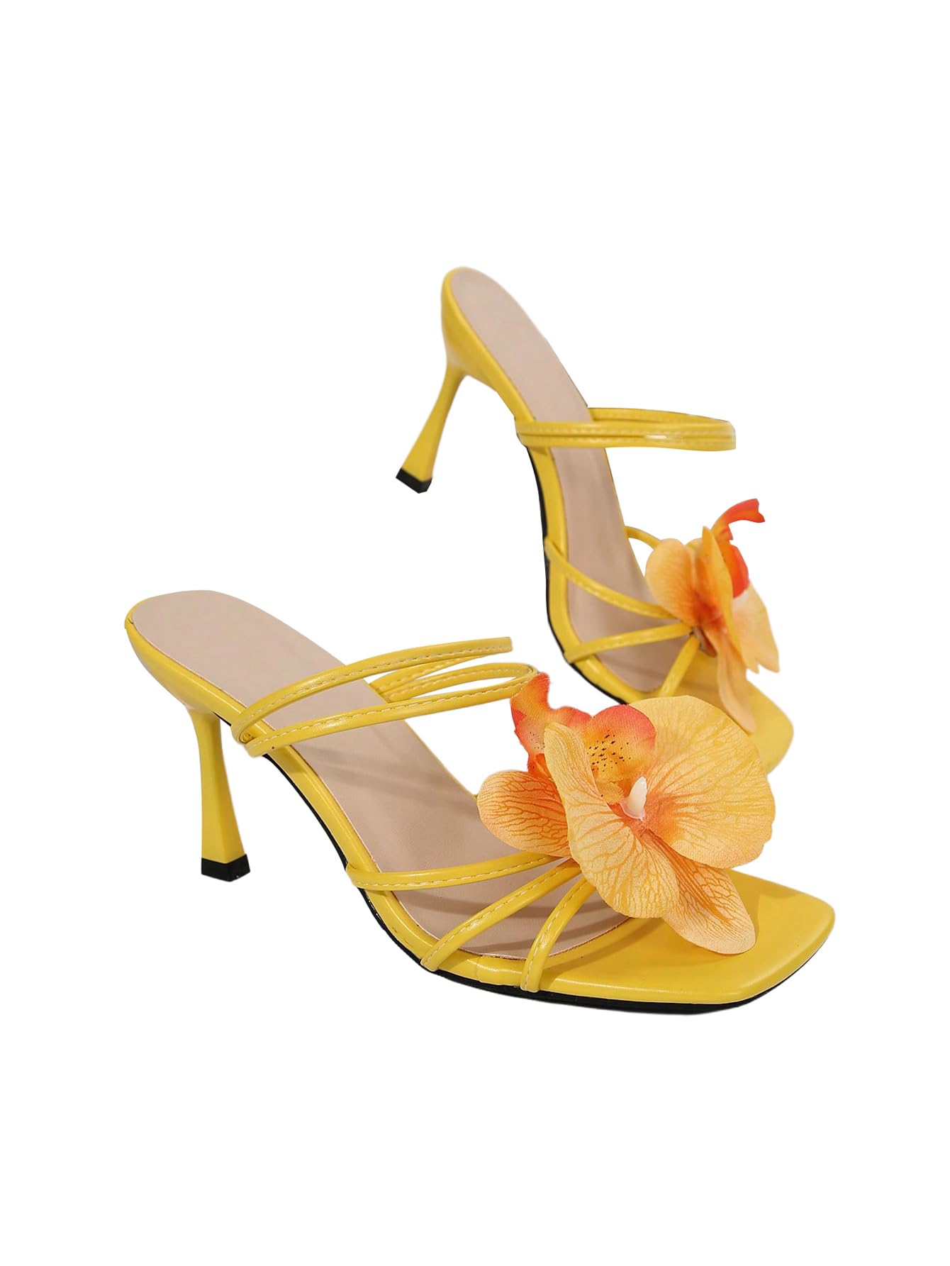 MakeMeChic Women's Open Toe Floral Kitten Heels Flower Summer Beach Sandals