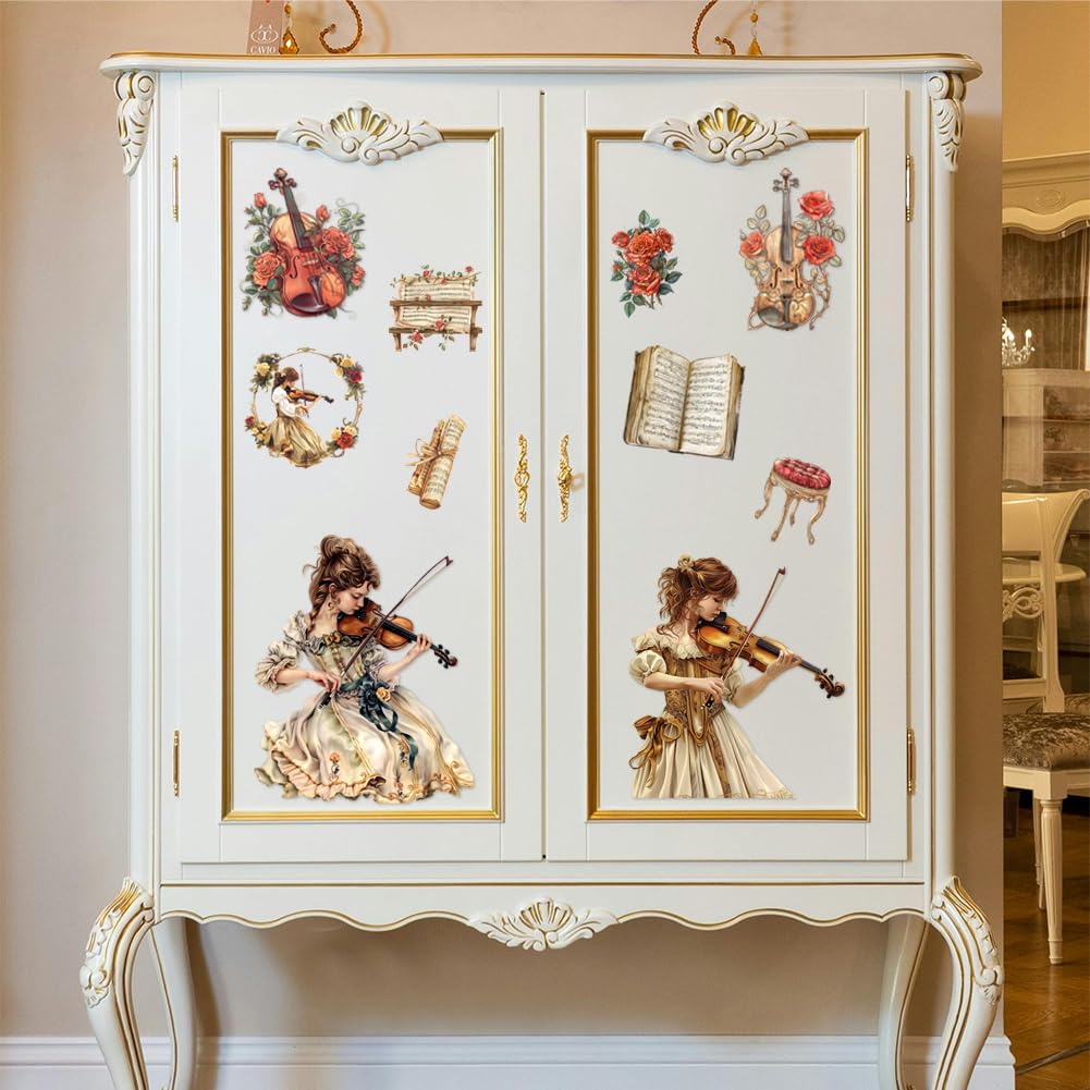 Peacoblue Baroque Rub on Transfers for Crafts 3Pcs Violin Female with Flower 15cmx30cm - Image 4
