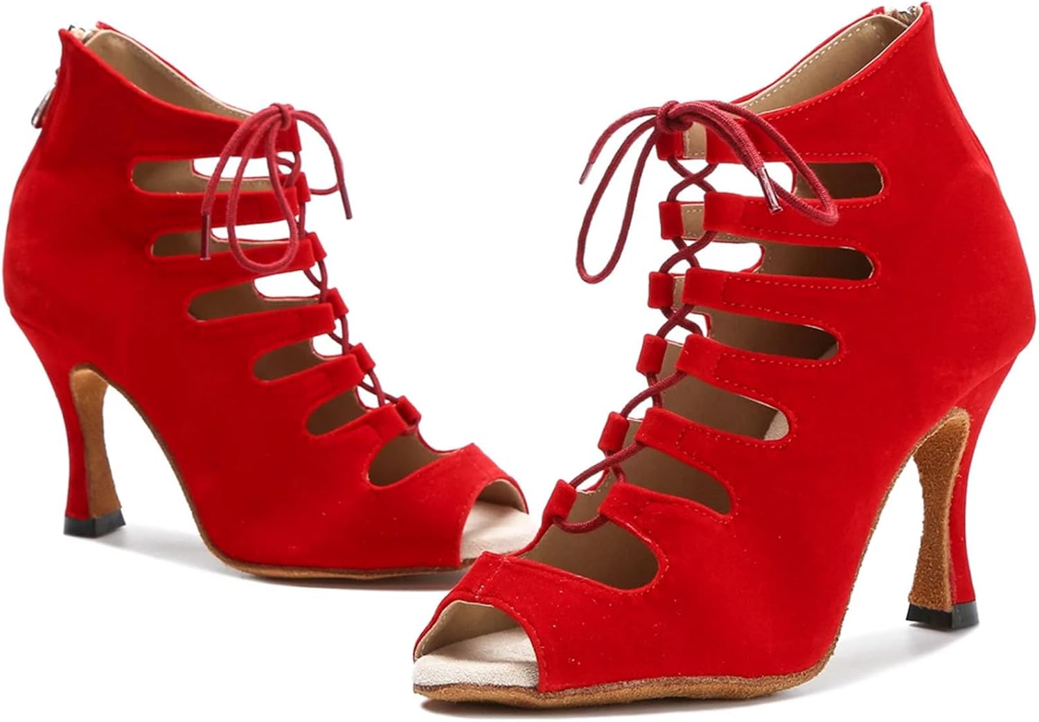 Women's Black Latin Dance Boots - Tango Salsa Red Pole Dance High Heels, - 8.5