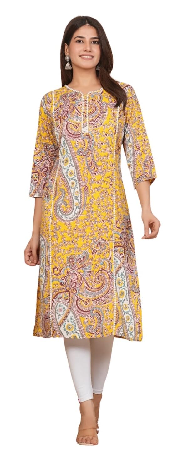 Women's Viscose Rayon Floral Printed Round Neck 3/4 Sleeve kurta with Pant for Wedding Casual Look-image-34