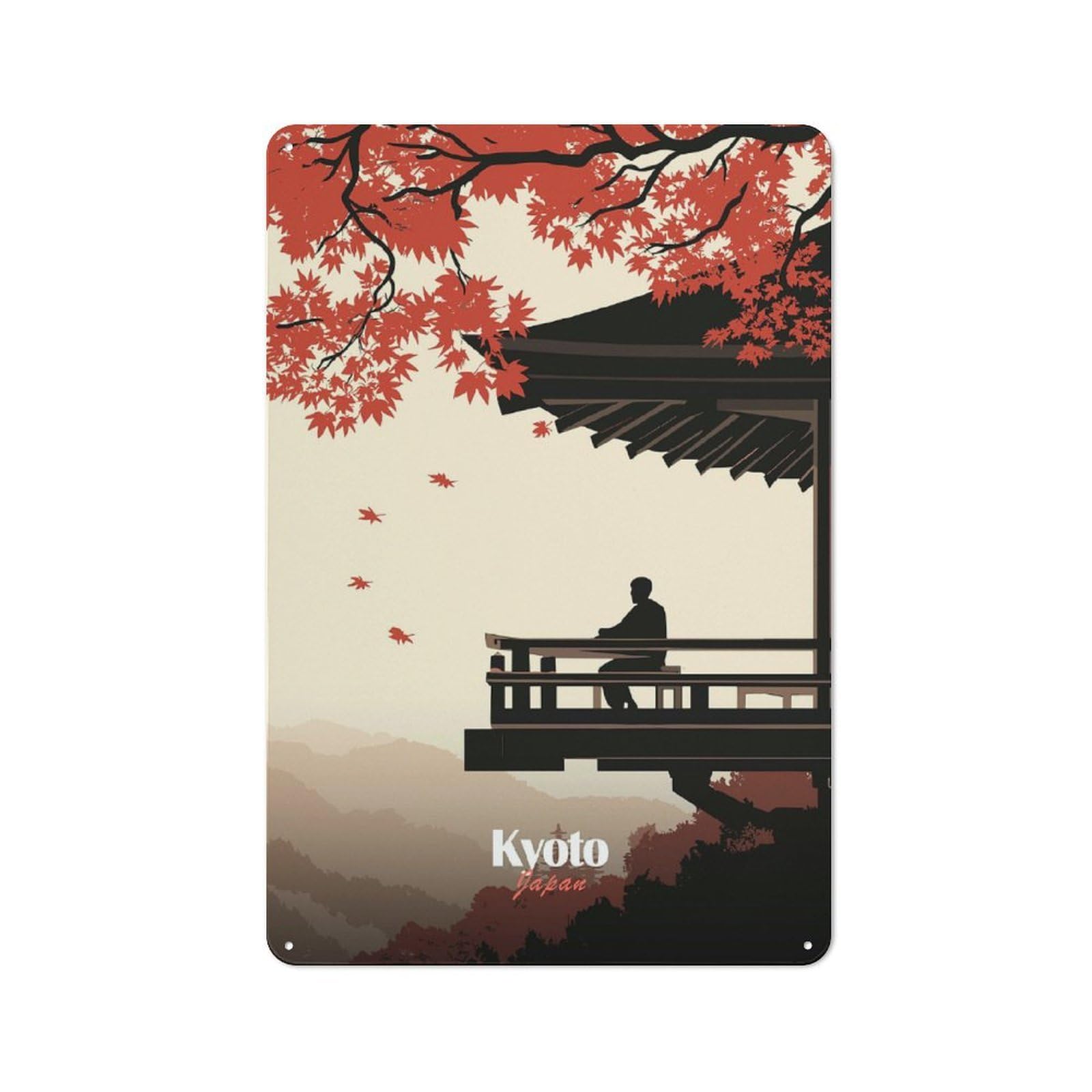 Junmoney Kyoto Japan Silhouette Vintage Metal Wall Decor 30X20cm, Vintage Tin Sign For Bakery, Diner, Cafe Or Family Room