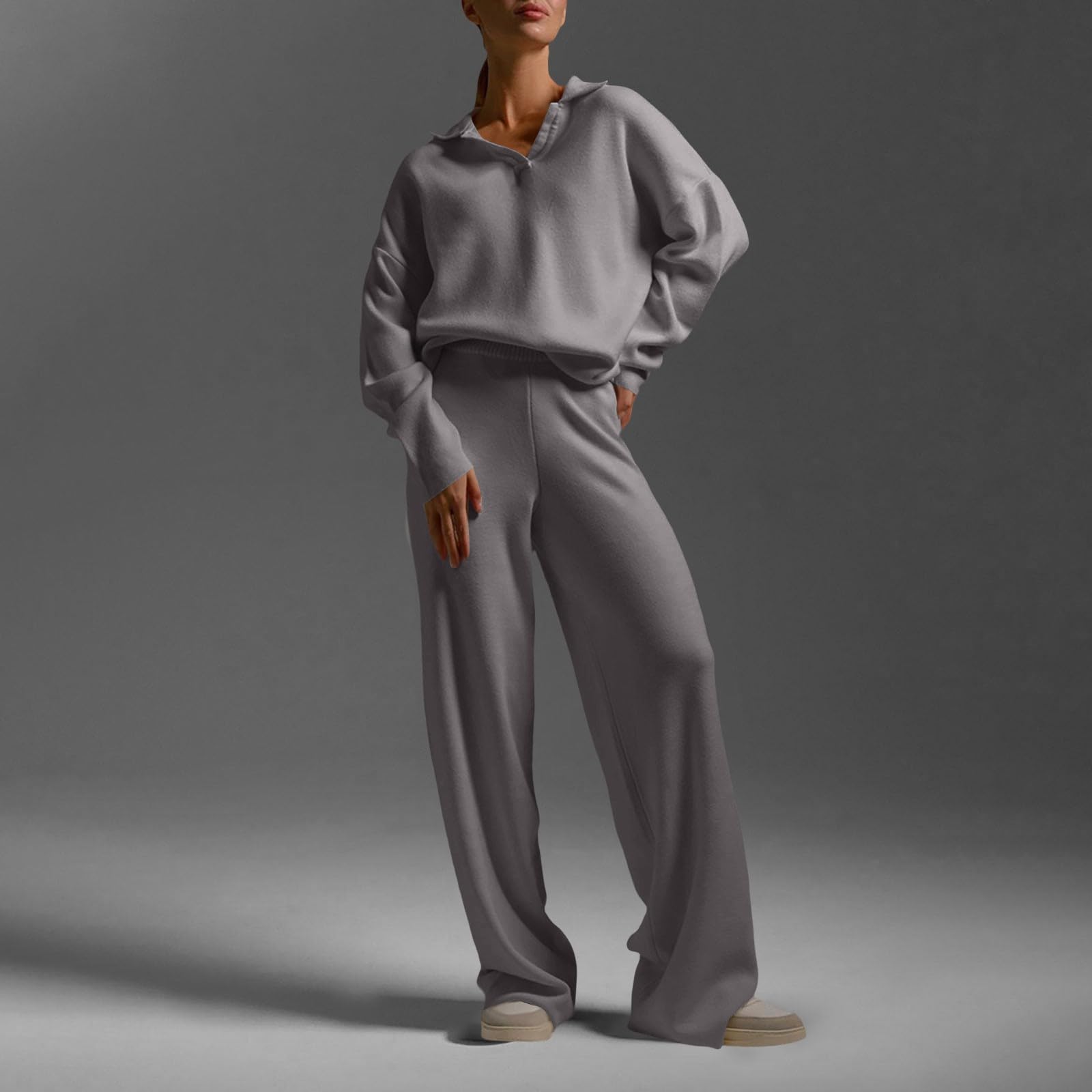 Completi Donna Eleganti 2 Pezzi Completi Da Ginnastica Manica Lunga Scollo a V Tuta Palestra Completo Sportiva Elegante Set Top E Pantaloni a Gamba Larga Tute Per Jogging Fitness Yoga Da Casa Autunno