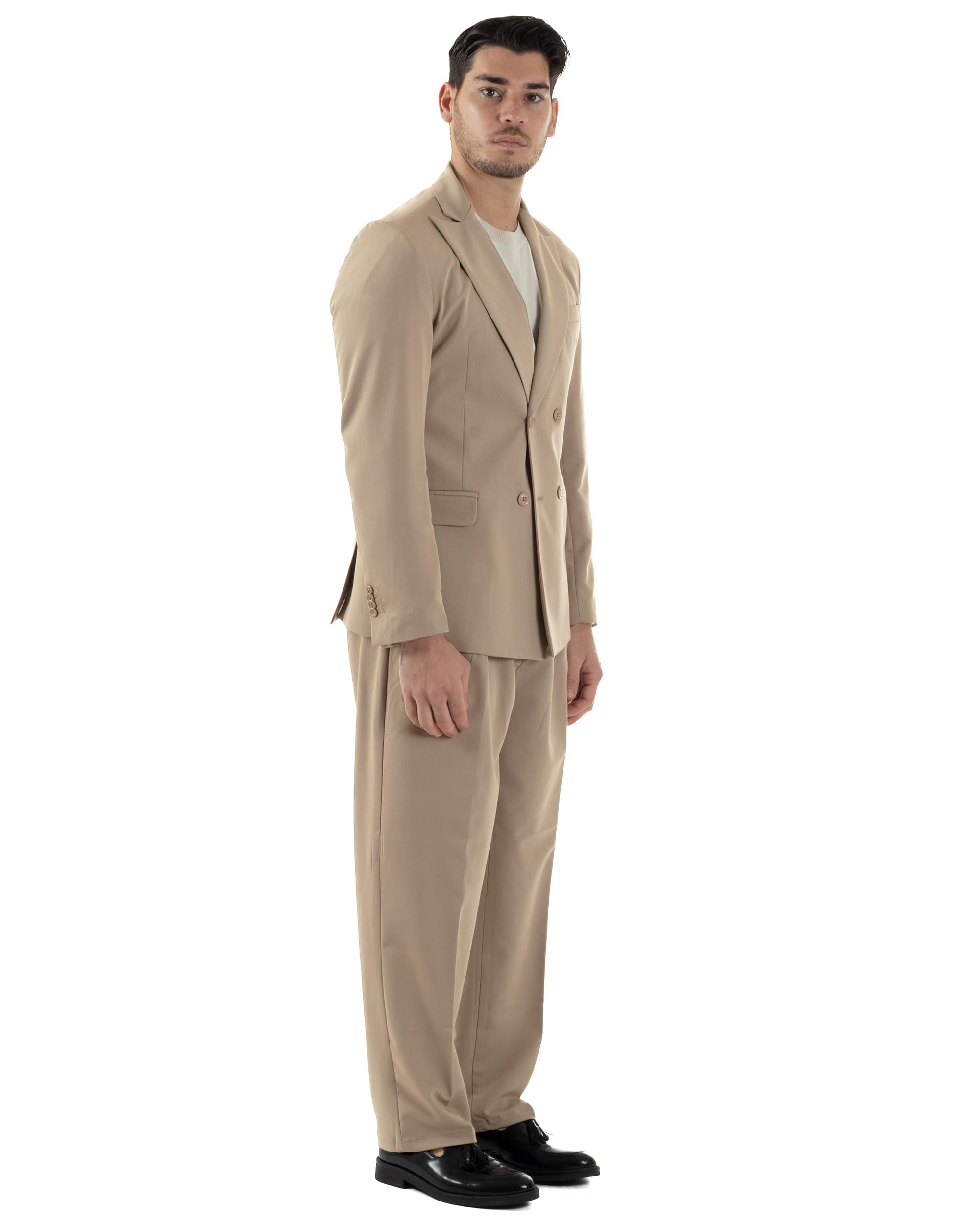 Abito Uomo Doppiopetto Viscosa Relaxed Fit Completo Giacca Rever A Lancia Pantaloni Pinces Fondo Largo Baggy Casual Vari Colori