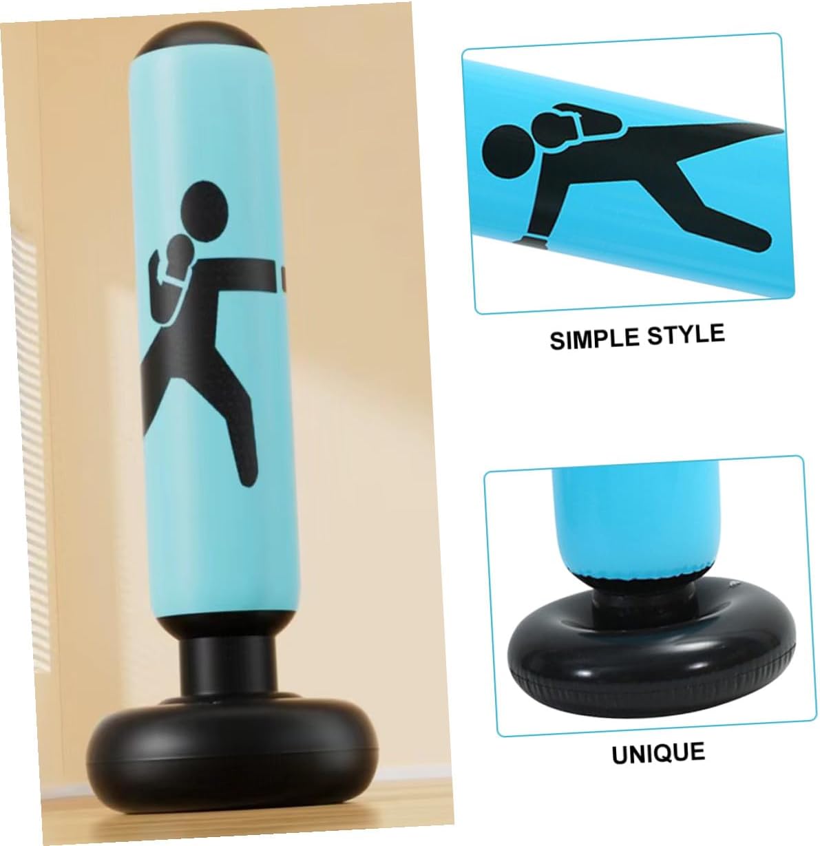 Inflatable Boxing Bag for Adults, Stable Freestanding Punching Bag with Thickened Design, Blue Inflatable Kickboxing Training Fitness Sandbag for Home Gym and Martial Arts