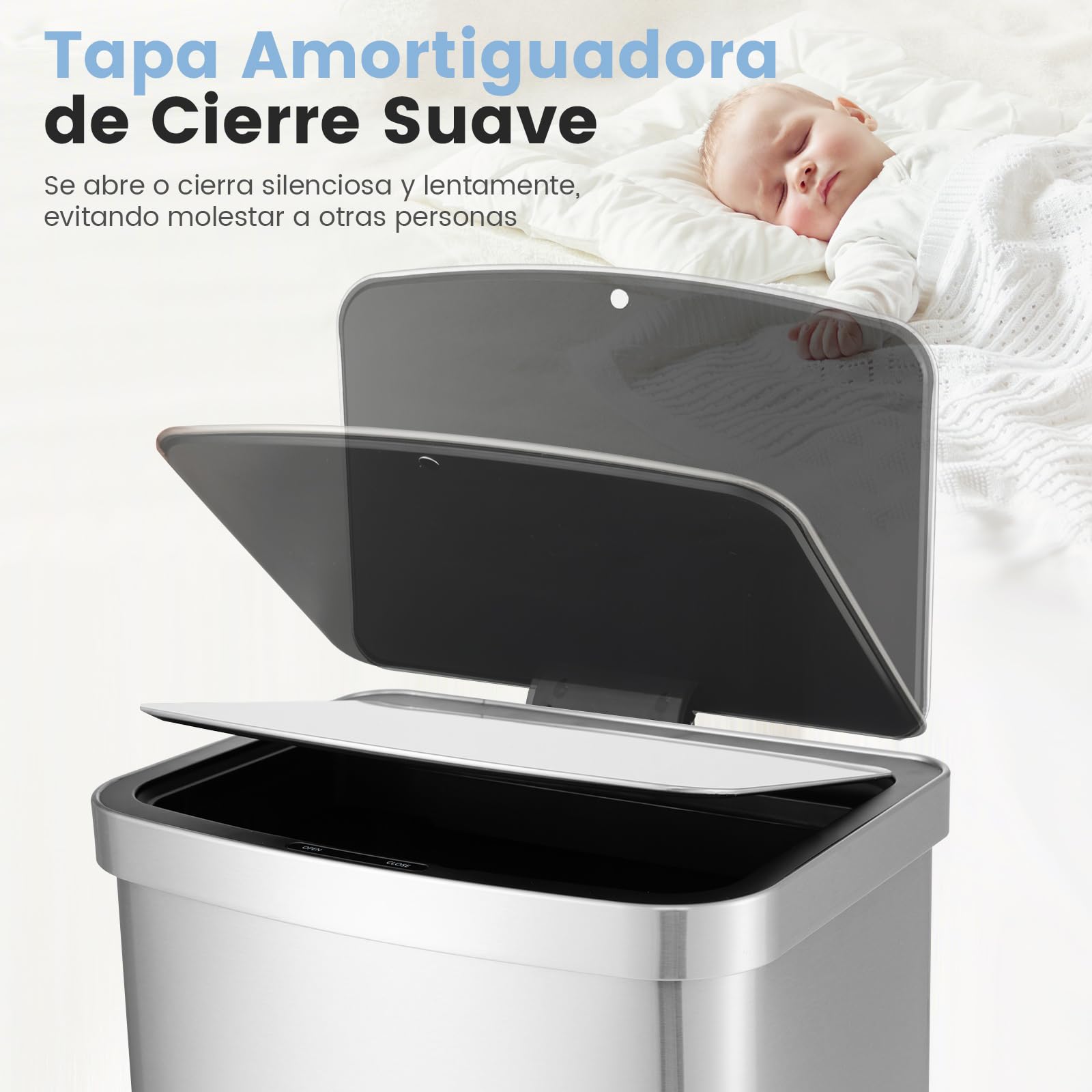 COSTWAY Cubo de Basura Cocina de 50L, Papelera Cocina Rectangular con Sensor de Movimiento Infrarrojo con Tapa de Cierre Suave, Cubo de Basura Automático para Cocina, Baño, Oficina, 39 x 29,5 x 82 cm