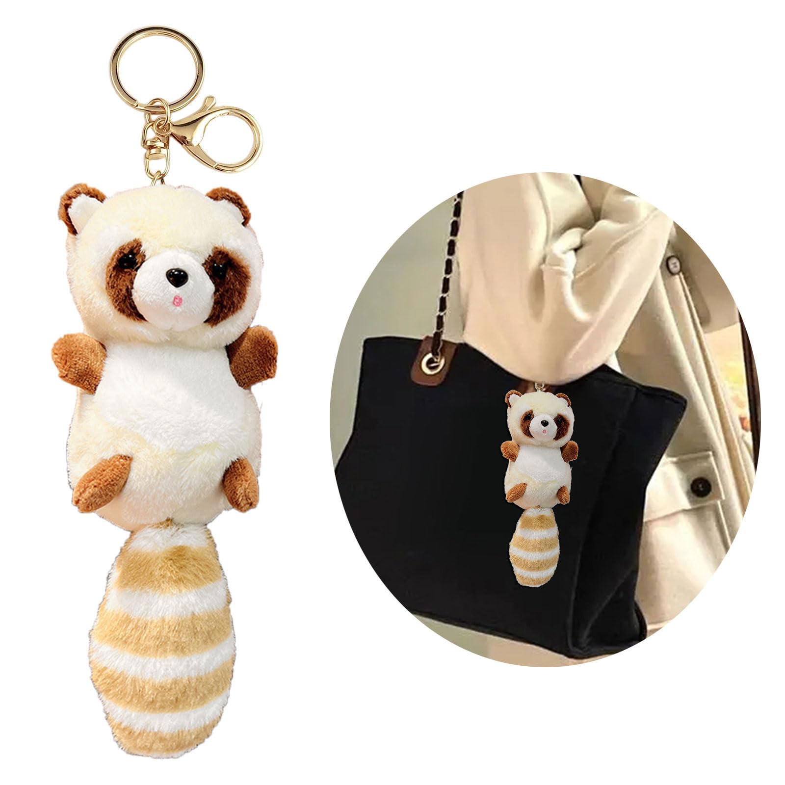 NIGUBWO Plush Big Tailed Raccoon Charm Keychains Cute Pendant Car