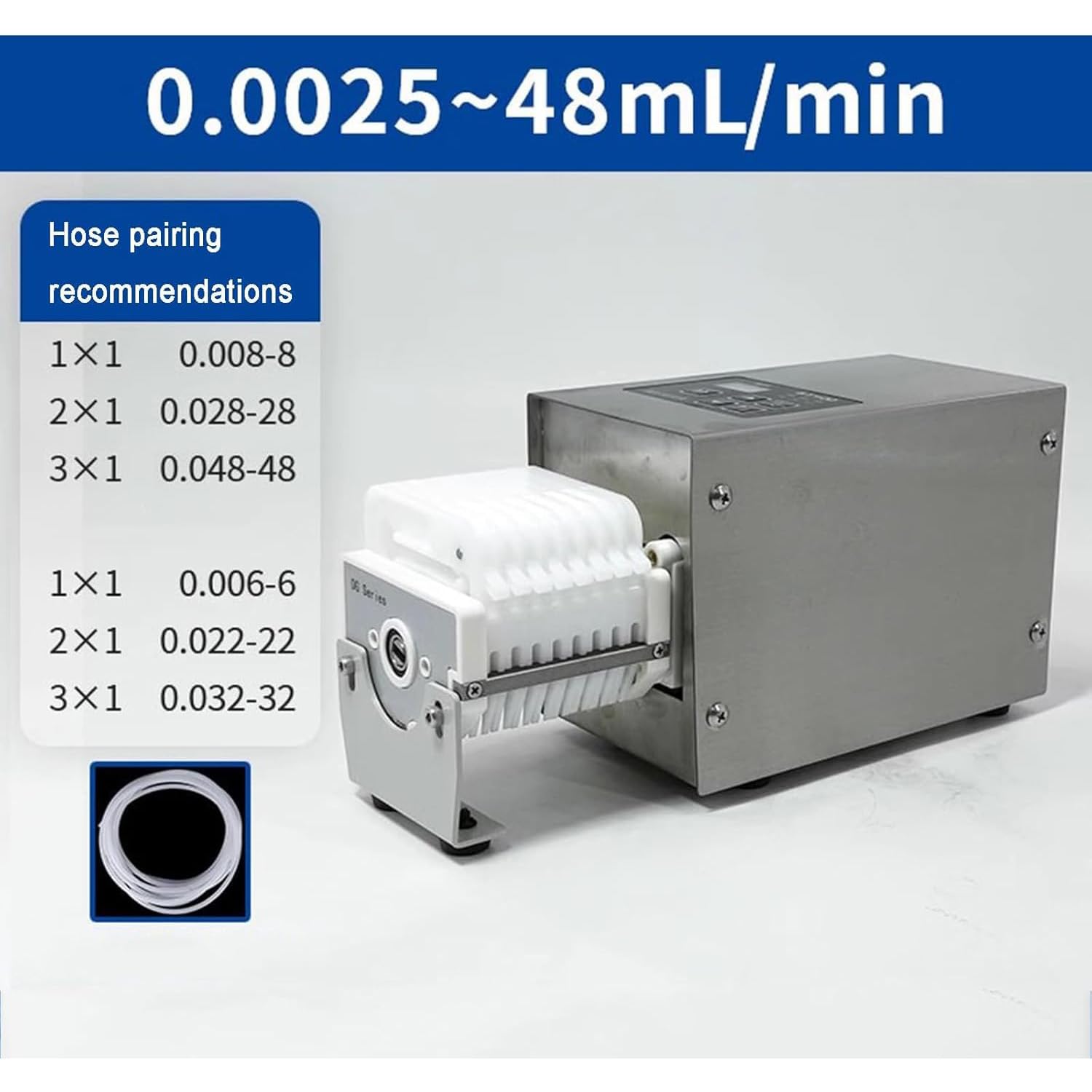 Bomba peristáltica de 8 canales, velocidad variable 0.1-150 rpm, caudal 0.0025-48 ml/min, ideal para dosificación de líquidos de laboratorio y aplicaciones de precisión