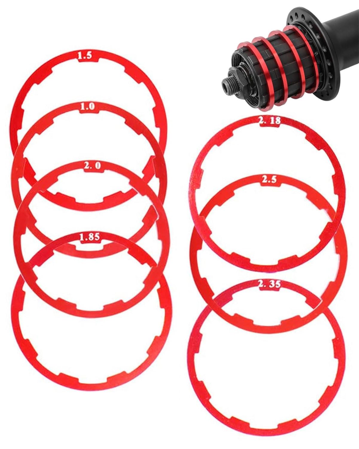 MOPZIJA 7PCS spacer,Inner Bearing Spacer Bicycle Flywheel Washer Cassette Flywheel Hub Spacer Bicycle Bottom Bracket Axle Seal for MTB Road Bike Universal Bicycle Road Bike Spacer （1MM-2.5MM）