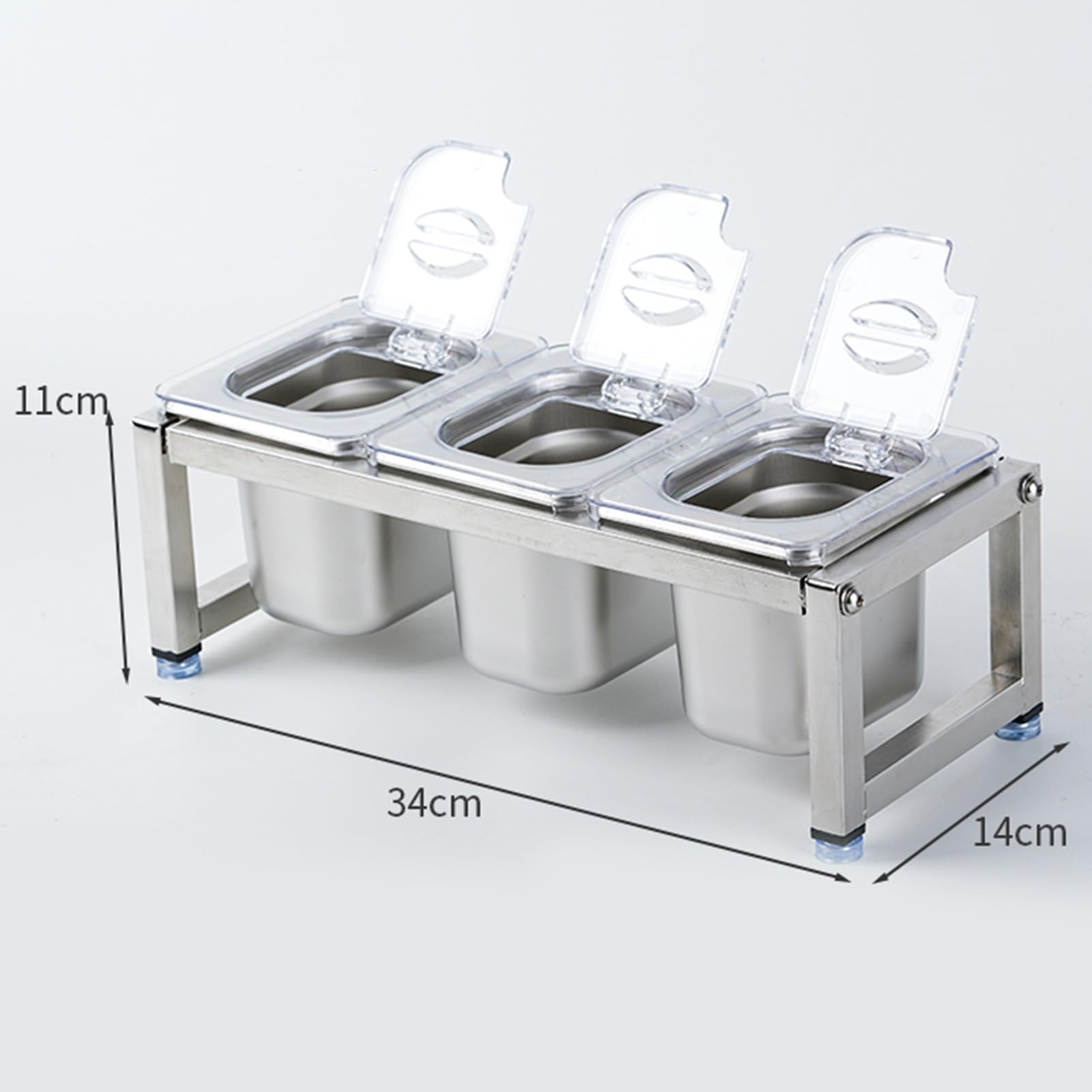 Porta spezie espandibile per Uso Commerciale, Stazione di condimenti da Cucina in Acciaio Inox, Contenitore Dispenser per Sale, Zucchero, spezie, Insalata, marmellata, Frutta (Argento 34x14x