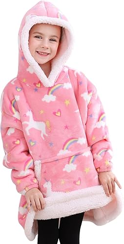 Manta con capucha para niños, súper cálida y suave, manta de franela Sherpa con bolsillo gigante, manta con capucha para regalos de niñas de 2 a 6