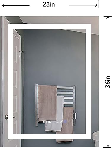 Miniatura 7 de Espejo de baño con retroiluminación LED de 60 x 28 pulgadas, espejo de pared con luz antiniebla con pantalla integrada de tiempotemperatura, función