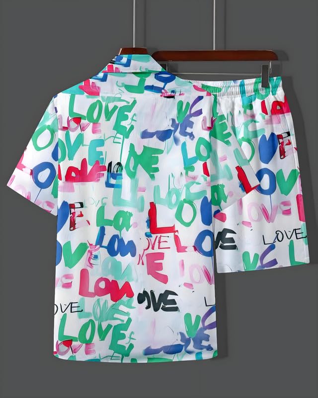 Image of Men's Printed Co-Ord Set | Plus Size Casual Shirt & Shorts Set | Nightwear Pajama Suit, Loungewear, Beachwear & Vacation Outfit Design No Shirt-Short Set10-Parent