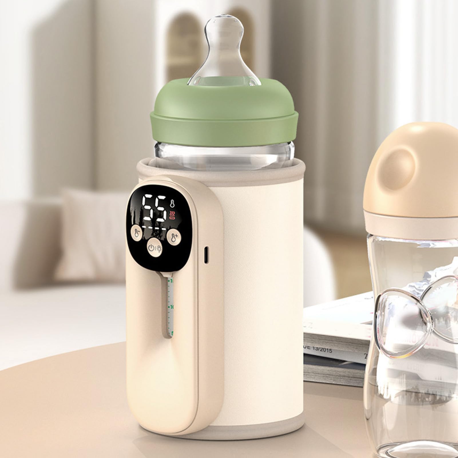 Luocute Calentador de Biberones Rápido, Calentador de Biberones Inalámbrico con Calefacción PTC, Estructura de Boca Ancha, Batería de 8000 MAh para Viajes, Hogar y Automóvil, Protección