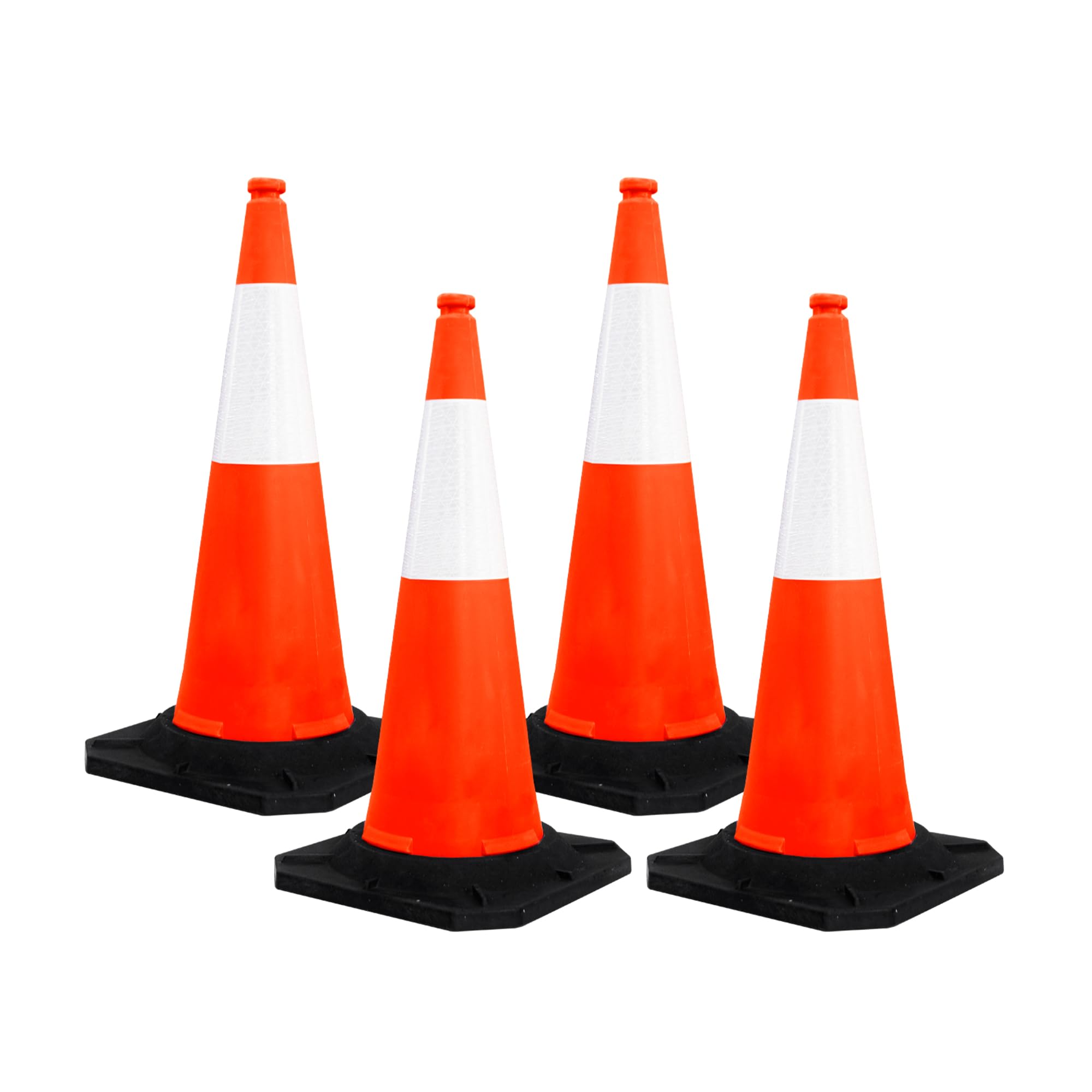 4 Pcs Traffic Safety Cone PPC with PVC Base - 100 CM (40") | Road Safety Reflective Traffic Cone | High Visibility Red Street Cone | Portable Wind Resistant Outdoor Cone with Black Base