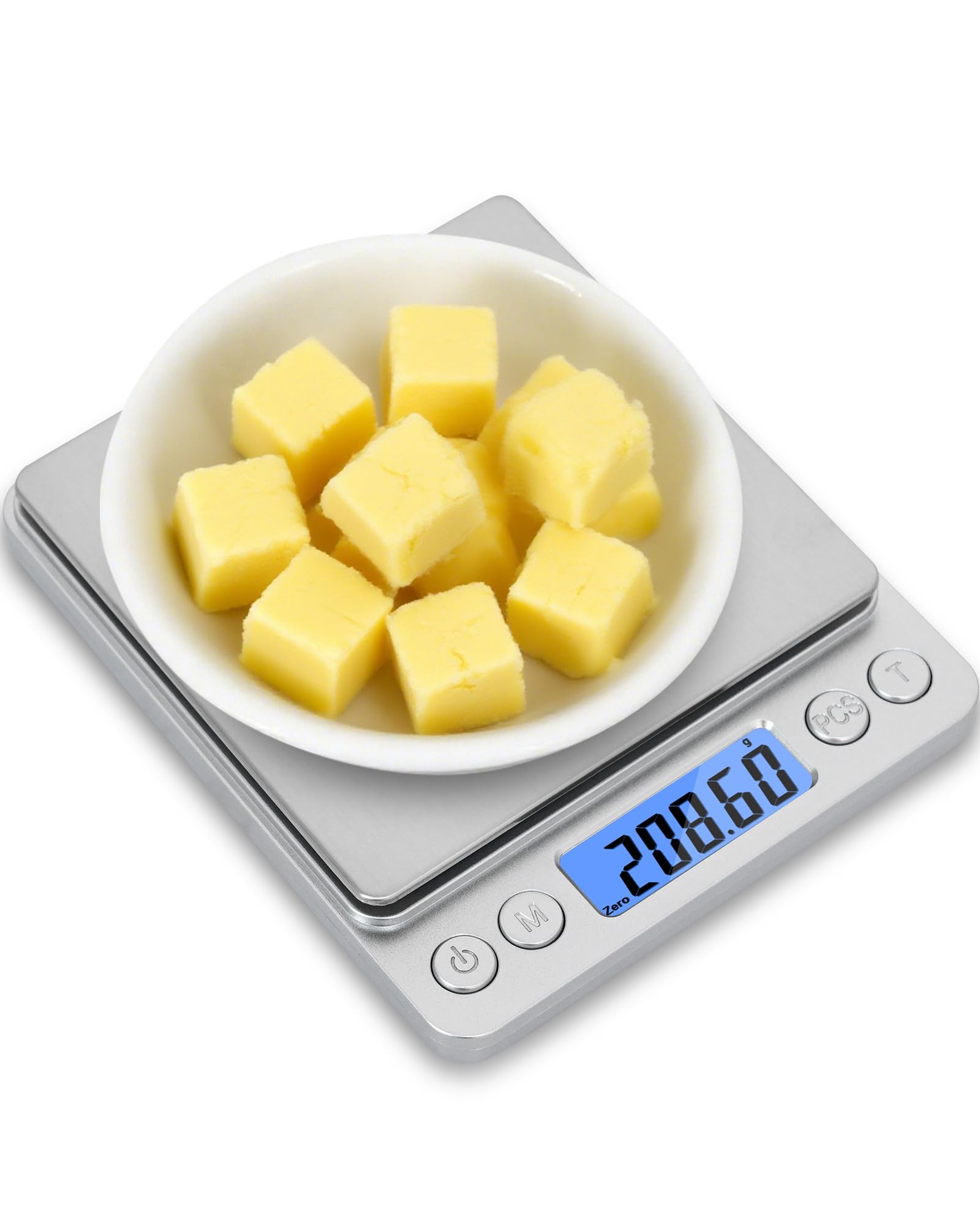 NEXT-SHINEDigital Kitchen Scale 500 x 0.01 Gram, Pocket Size with PCS Tare Switch Weighing Units Function, Stainless Steel Platform
