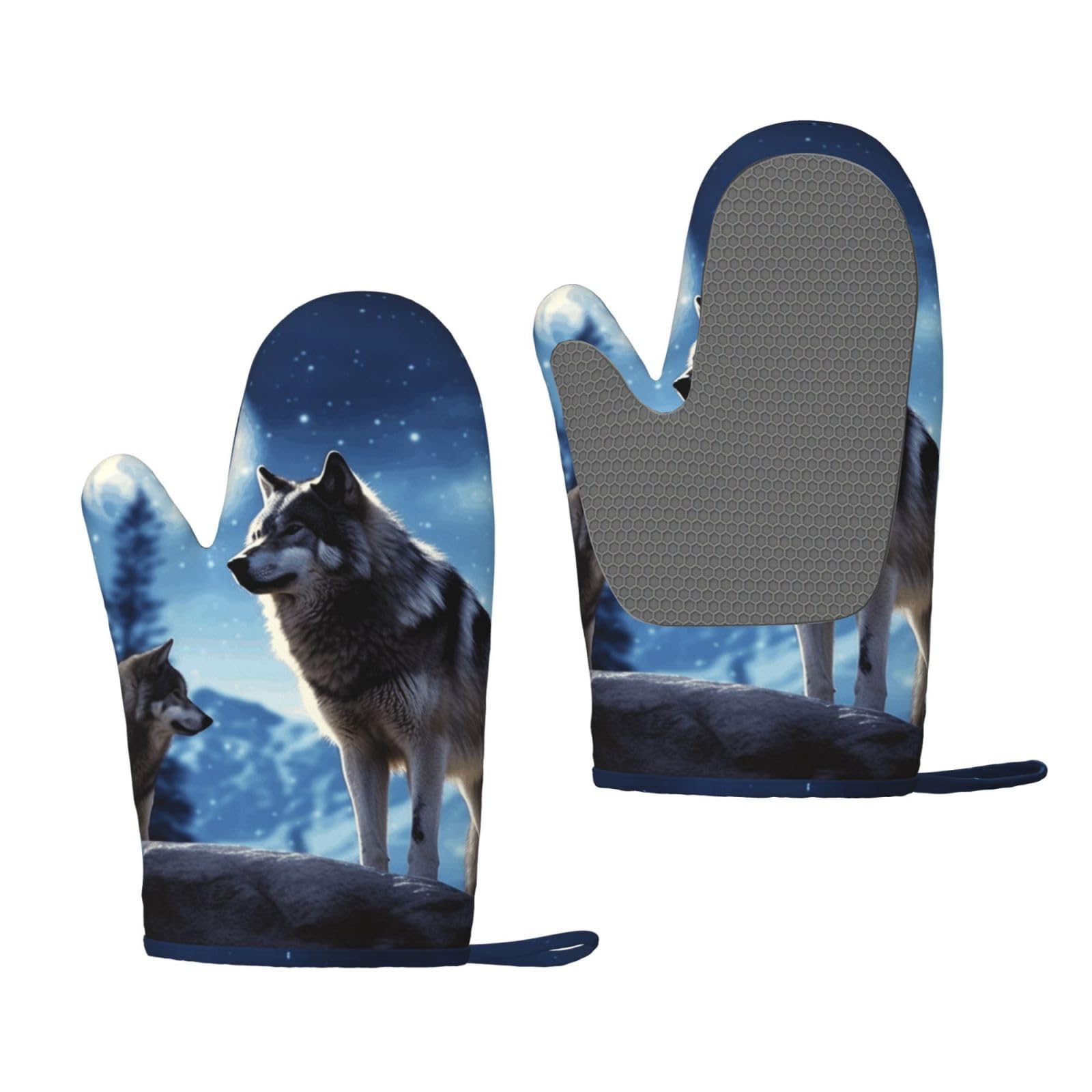 Silicone Oven Mitts Pair Heat Resistant Barbecue Gloves Non-Slip Grip Oven Glove wolfs Oven Mitts Soft Baking Gloves Waterproof Non-Slip Kitchen Mittens for Baking Cooking BBQ