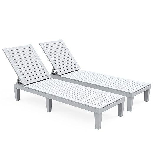YITAHOME Chaise Outdoor Lounge Chairs Set of 2 with Adjustable Backrest, Sturdy Loungers for Patio & Poolside, Easy Assembly & Waterproof & Lightweight with 265lbs Weight Capacity, Grayish-White