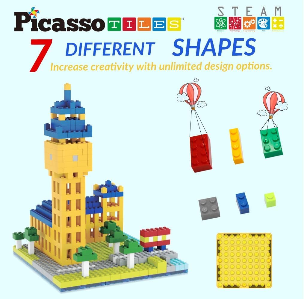 PicassoTiles 512-częściowy duży zestaw do zabawy, magnetyczne płytki i klocki, łączenie, kreatywne budynki i figurki, takie jak mosty, serca, unikalne postacie i wiele więcej, edukacyjne