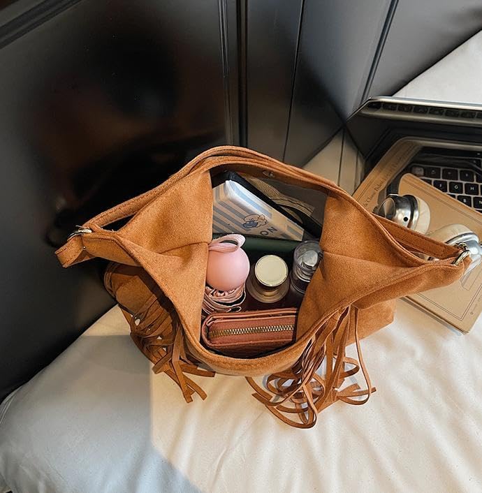 Bohemian Fringe Crossbody Bag For Women Slouchy Suede Hobo Bags Commuter Bags Small Tote Soft Shoulder Purse 20254