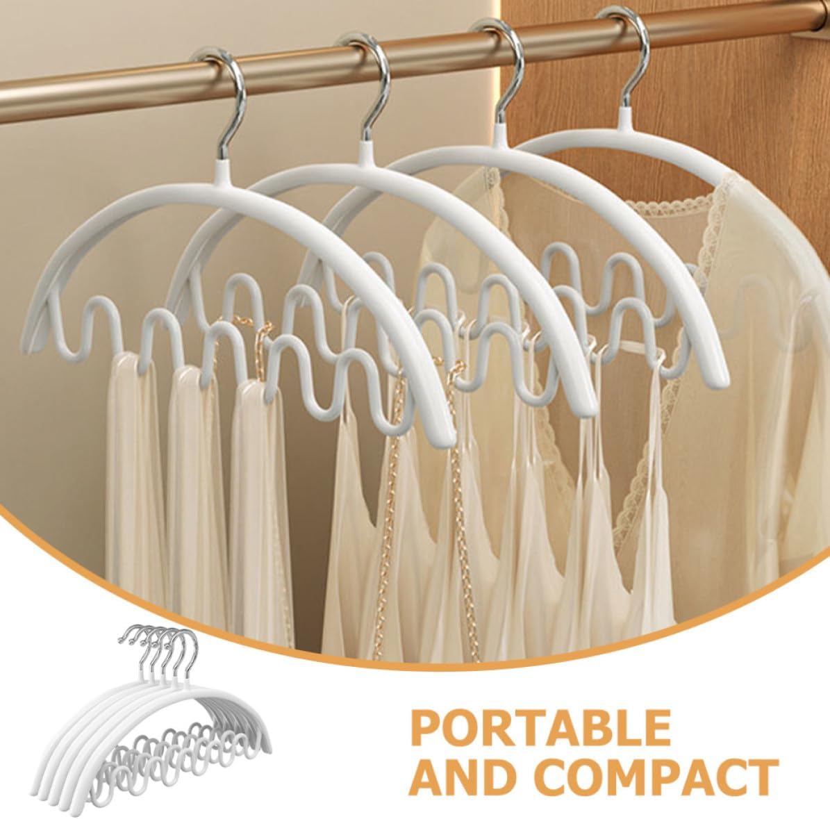 POPETPOP 5pcs White Wavy Bra Holder Hanger Set Made of Stainless Steel and PVC, Multi-Purpose Underwear Hanging Rack and Belt Organizer for Home Closet Storage