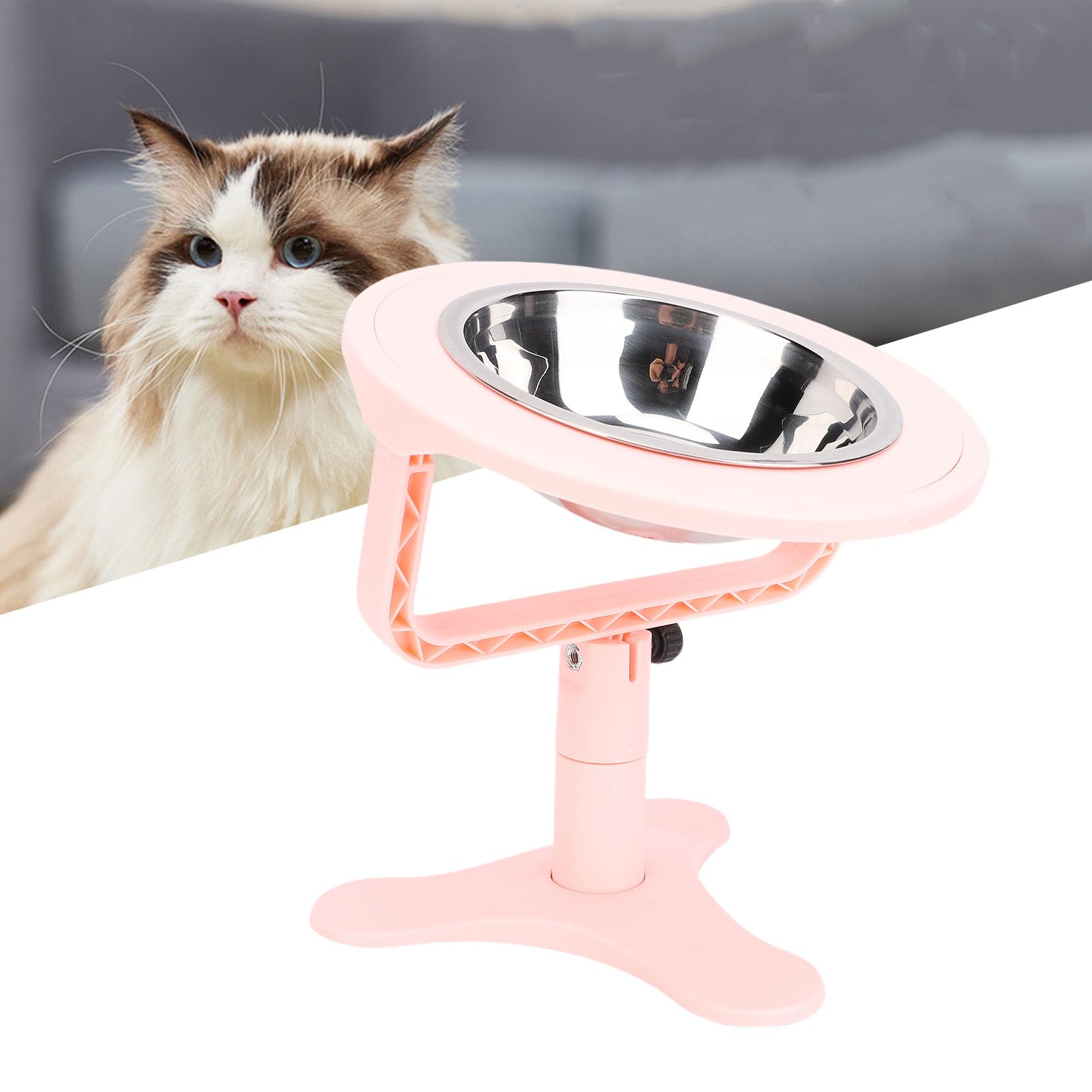 Ejoyous Ciotole per Gatti Rialzate, Supporto per Ciotola per Gatti Rialzato in ABS con Inclinazione Regolabile da 0 a 15, Ciotola per Cibo in Acciaio Inossidabile, Base Antiscivolo, Mangiatoia (PINK)