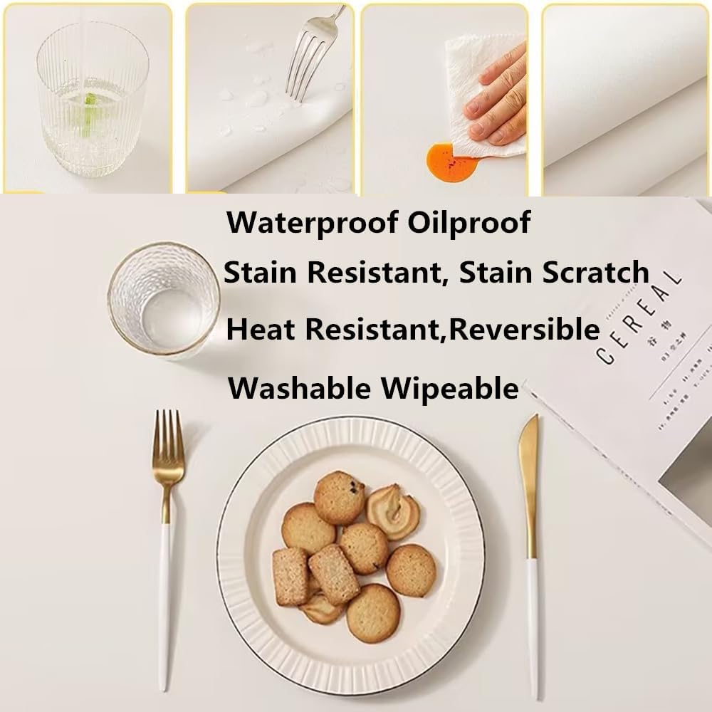 Placemats Set of 6, Leather Placemat with Coasters, Waterproof Oilproof, Heat Resistant, Washable Wipeable, PU Table Mats for Kitchen Dining Table and Decor (Cream White Rectangle A, 6pcs)