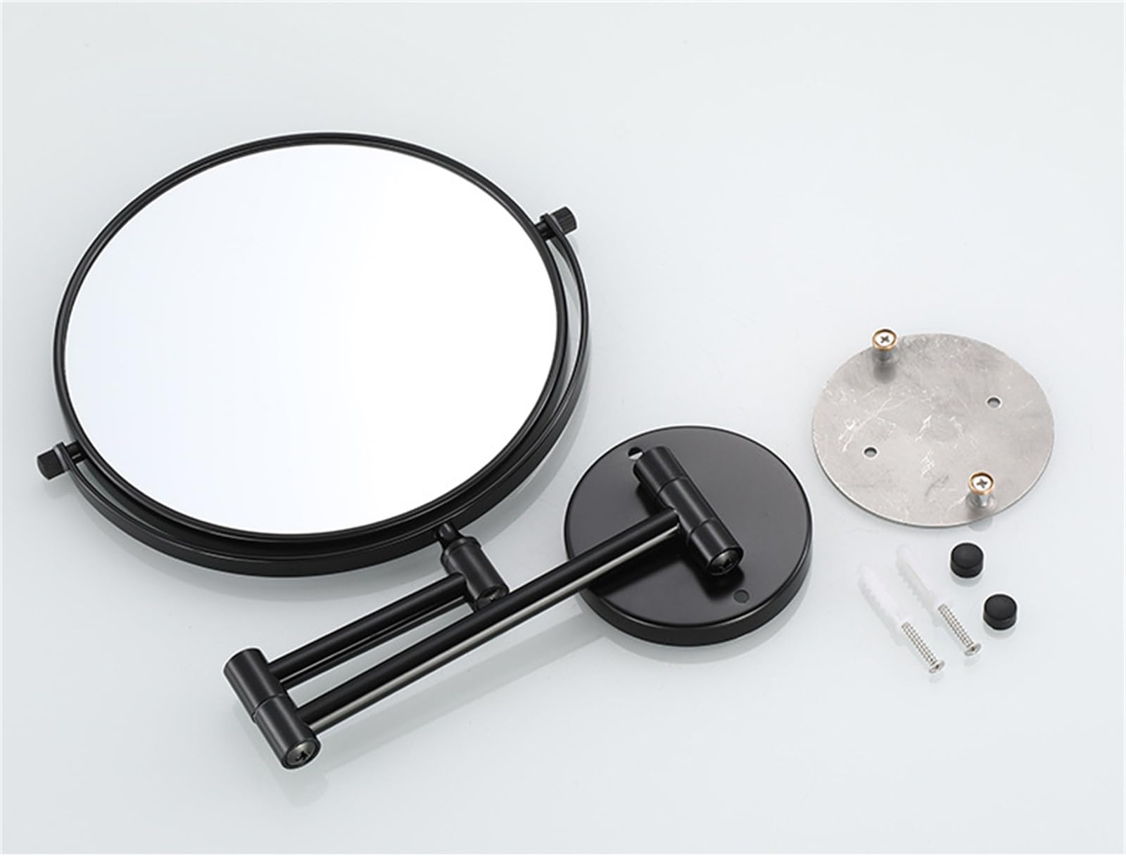 YSOLDA Espejo de Aumento de Doble Cara 1X y 3X, Espejo de tocador Plegable montado en la Pared, Espejos cosméticos Ajustables giratorios, Espejo de Afeitar de Aluminio Espacial para baño,Negro,8inch
