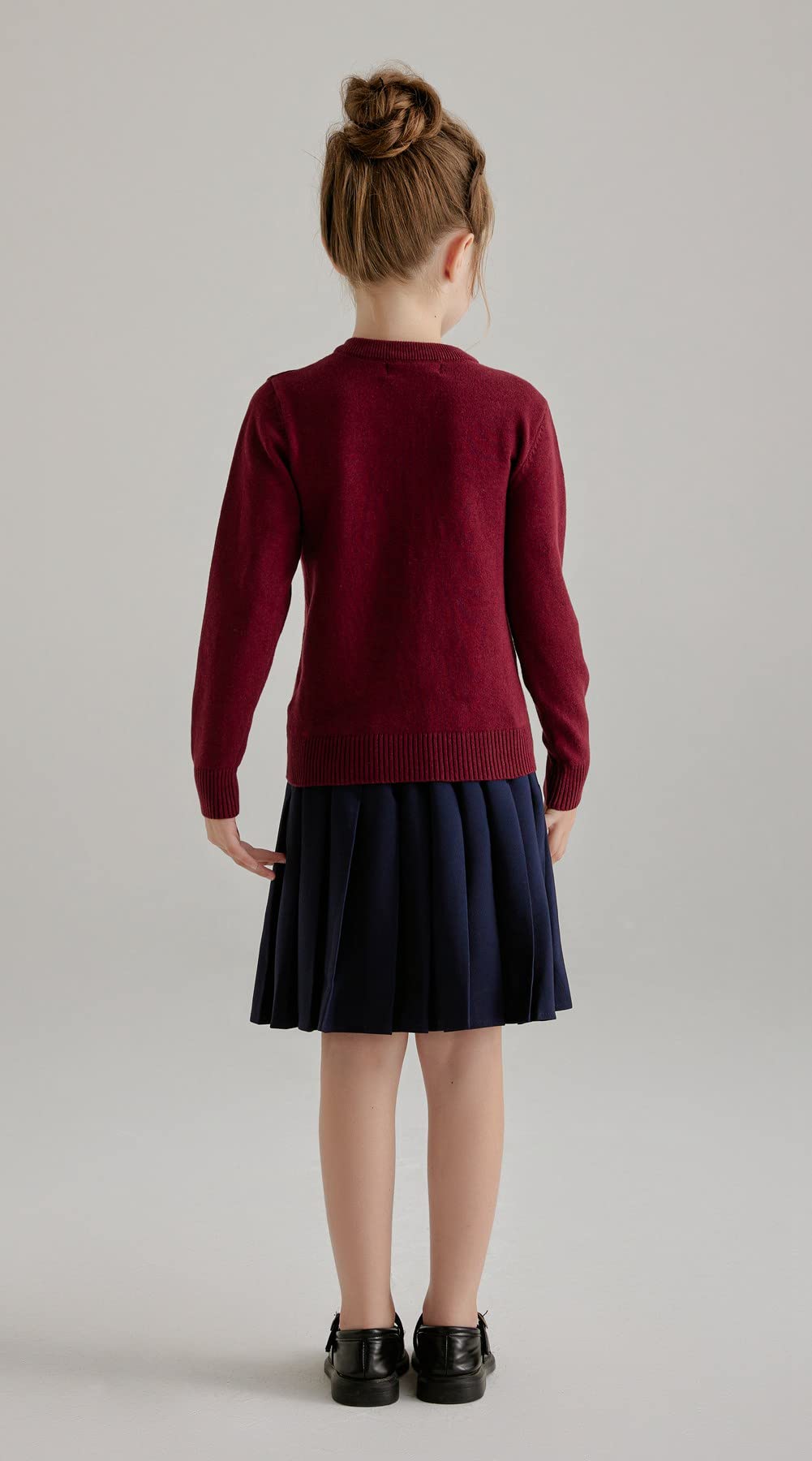 SMILING PINKER Cardigan da ragazza in cotone anti-pelucchi per uniforme scolastica, girocollo