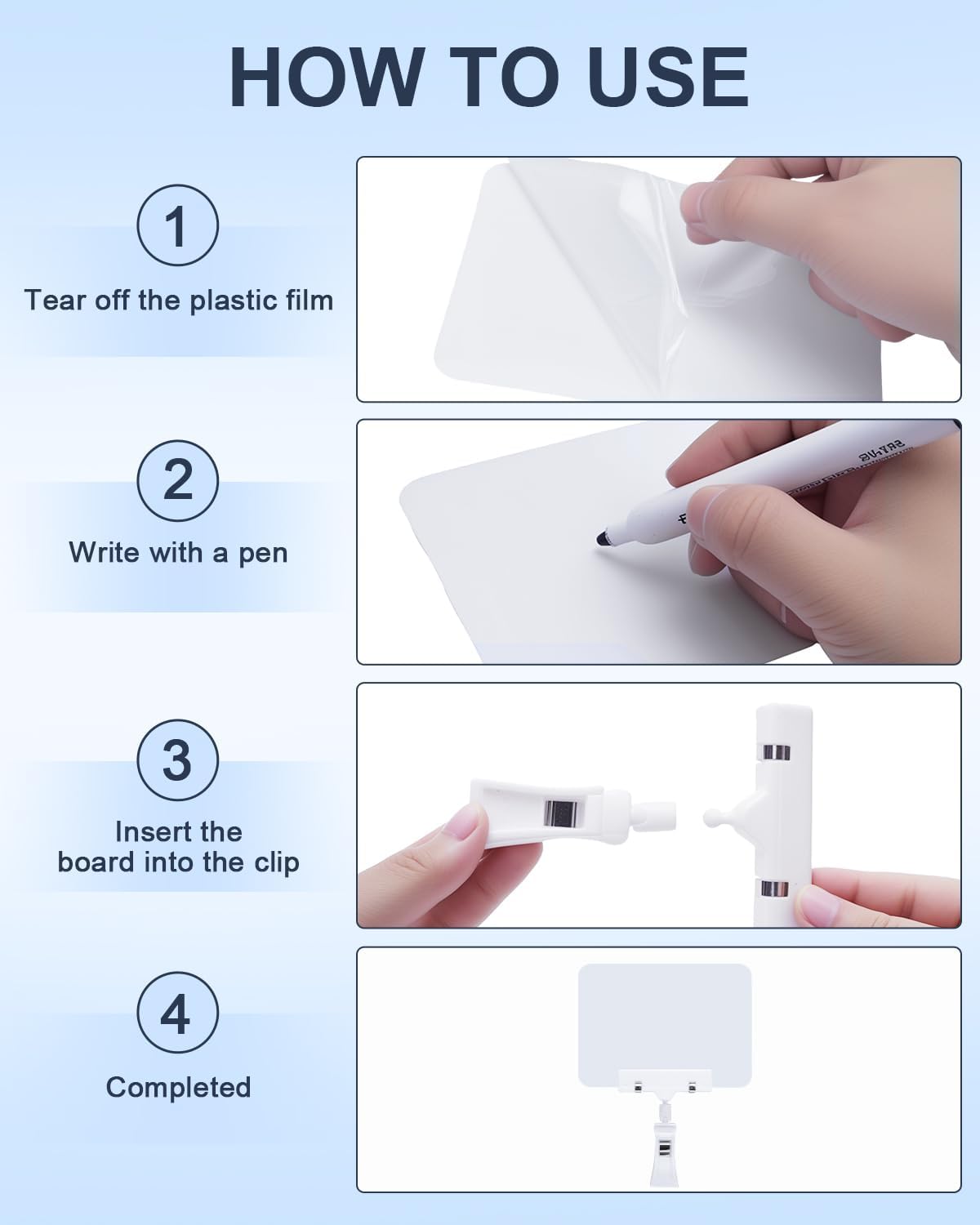 eZAKKA Double Sided Clips with Chalkboard, Rotating Sign Holder Price Tag Merchandise Sign Display Clip Holder for Store, Business, Party, Office, Exhibition, White, 10 Pack - Image 5