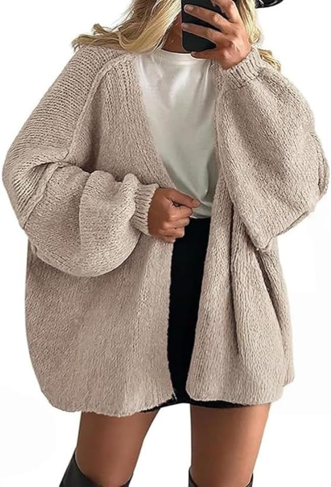 Womens Oversized Cardigans Long Lantern Sleeve 2025 Fall Chunky Knit Cardigans Open Front Soft Loose Fit Lightweight Sweater