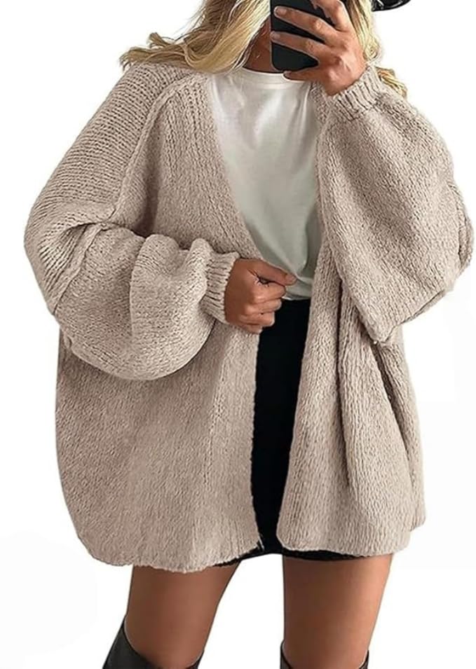 Womens Oversized Cardigans Long Lantern Sleeve 2025 Fall Chunky Knit Cardigans Open Front Soft Loose Fit Lightweight Sweater