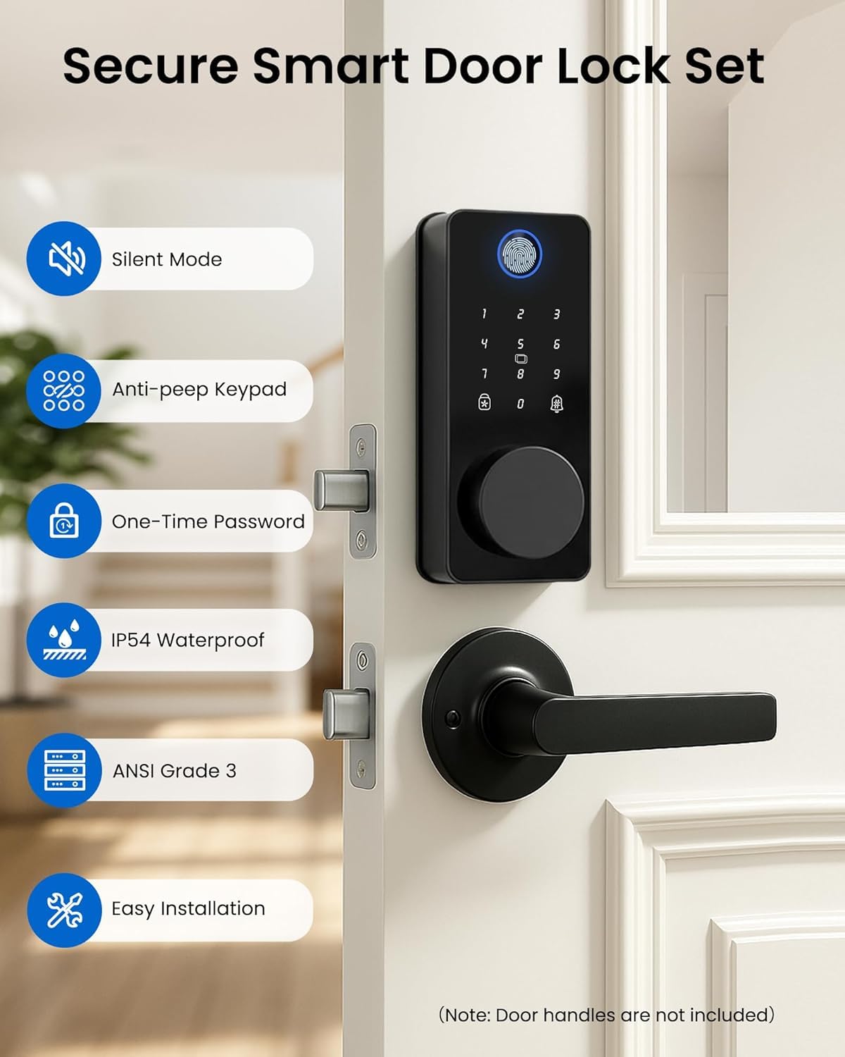 Fingerabdruck-Türschloss, schlüssellos, intelligente Riegelverriegelung, App-Steuerung | Automatische Verriegelung, Einmalpasswort, elektronische Touchscreen-Tastatur, IP54 wasserdicht, einfache Installation